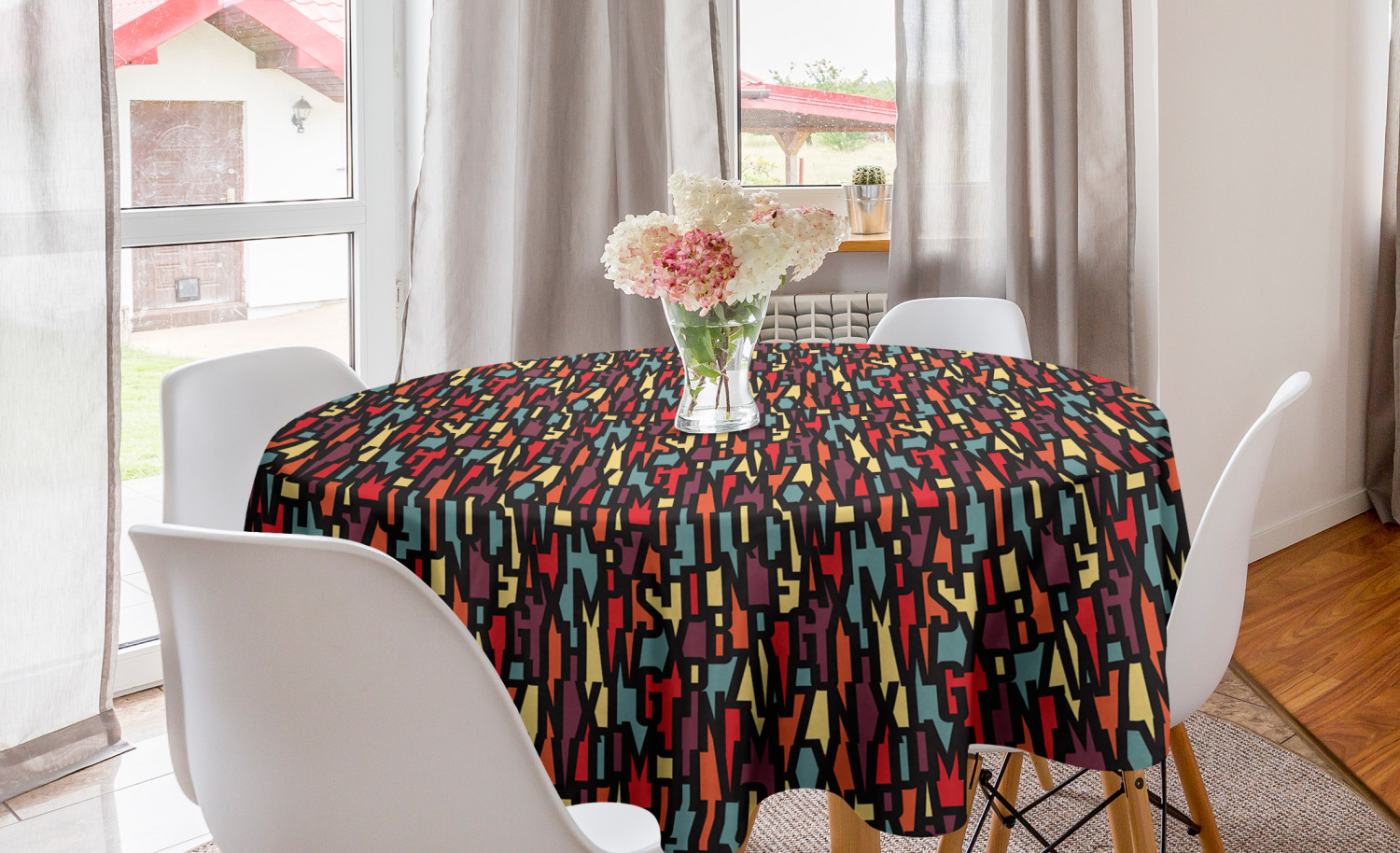 Ambesonne Abstract Bloom Round Tablecloth Table Cover for Dining Room Kitchen - Picture 24 of 63