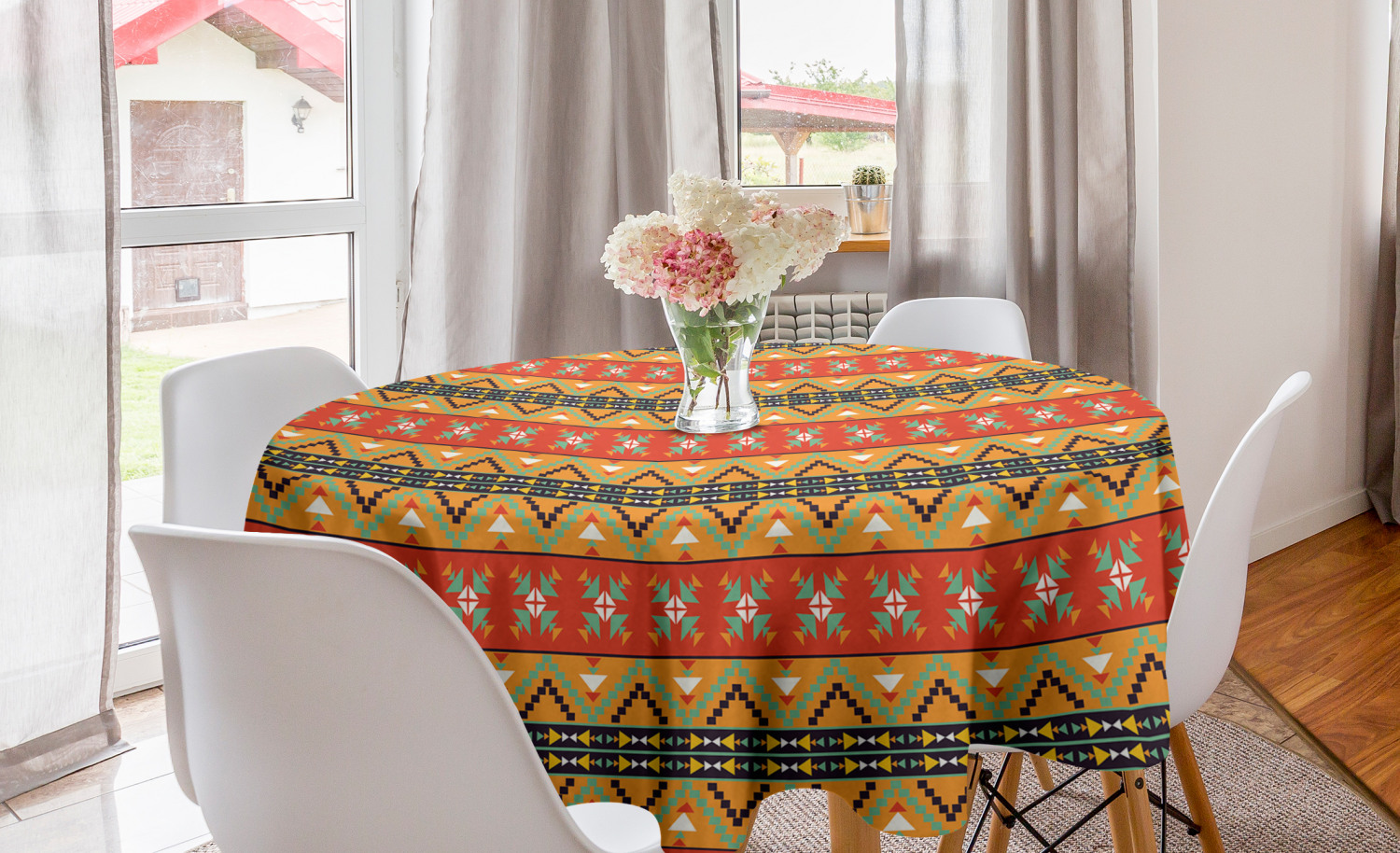 Ambesonne Abstract Bloom Round Tablecloth Table Cover for Dining Room Kitchen - Picture 55 of 63