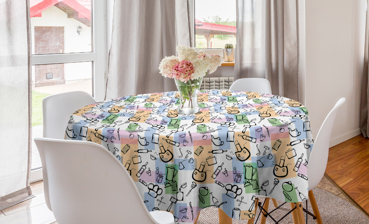 Ambesonne Abstract Bloom Round Tablecloth Table Cover for Dining Room Kitchen - Picture 32 of 63