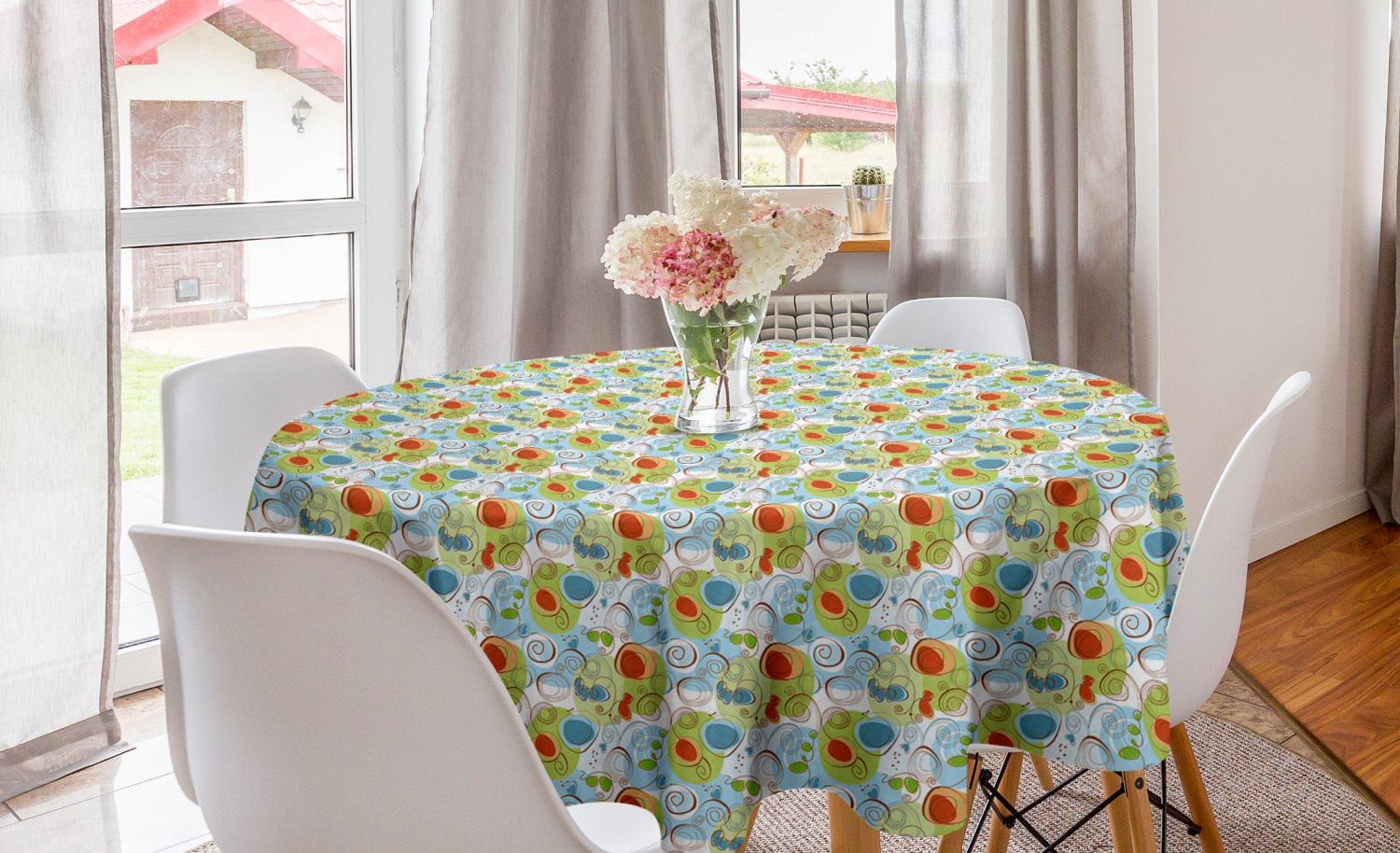 Ambesonne Abstract Bloom Round Tablecloth Table Cover for Dining Room Kitchen - Picture 29 of 63