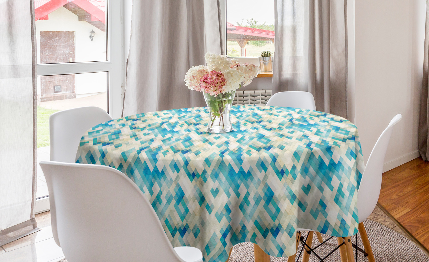 Ambesonne Blue Round Tablecloth Table Cover for Dining Room Kitchen
