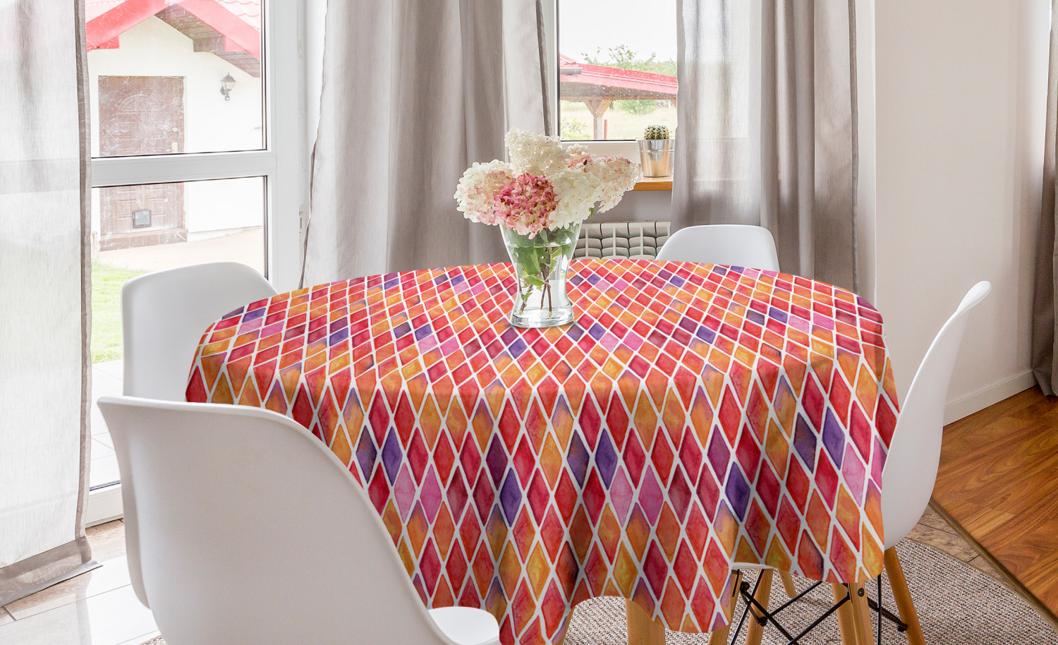 Ambesonne Abstract Bloom Round Tablecloth Table Cover for Dining Room Kitchen - Picture 18 of 63