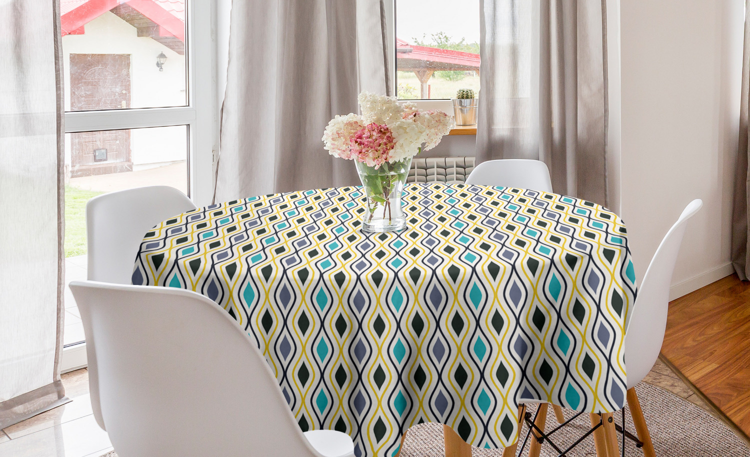 Ambesonne Abstract Bloom Round Tablecloth Table Cover for Dining Room Kitchen - Picture 37 of 63