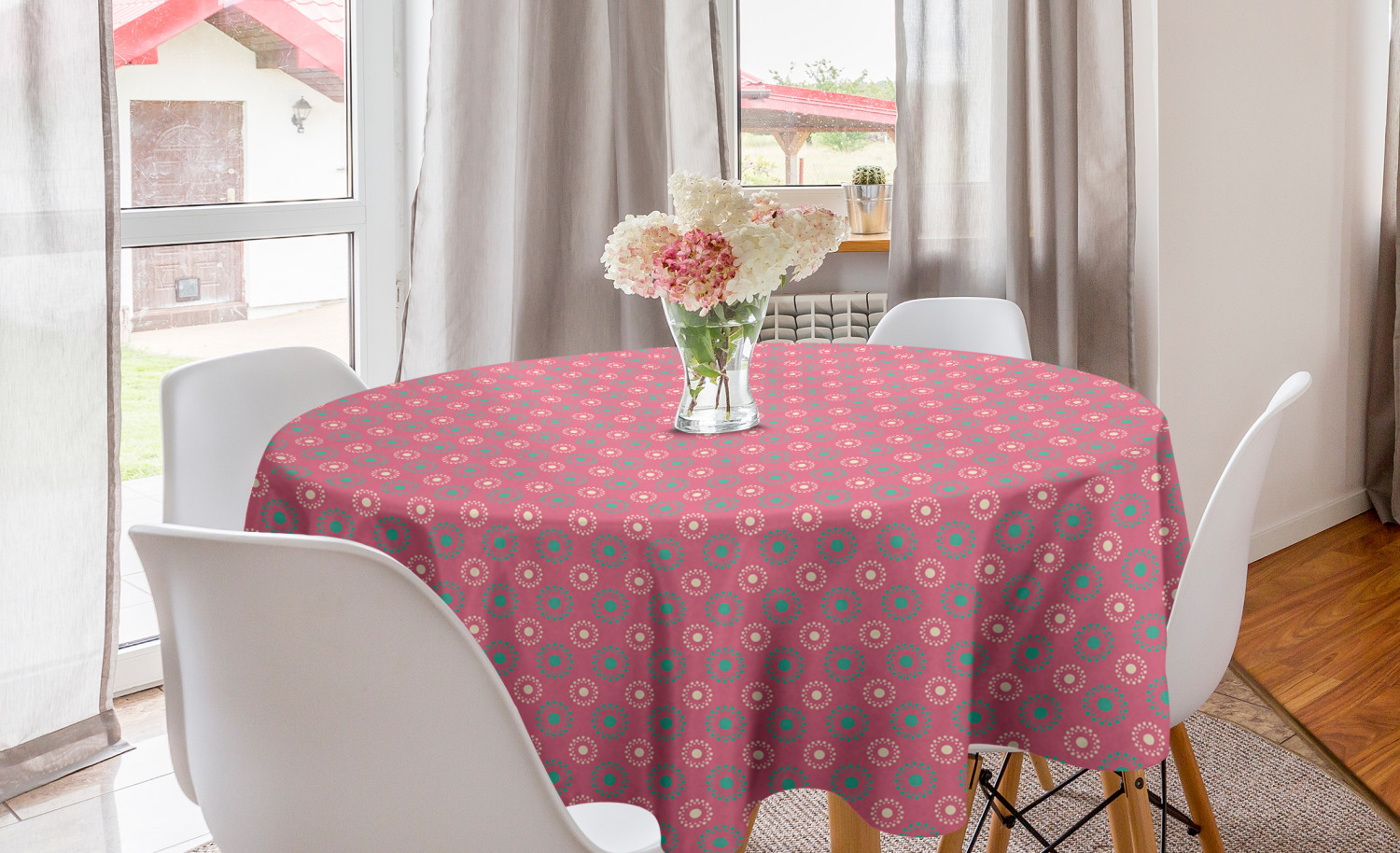 Ambesonne Romatic Floral Round Tablecloth Table Cover for Dining Room Kitchen