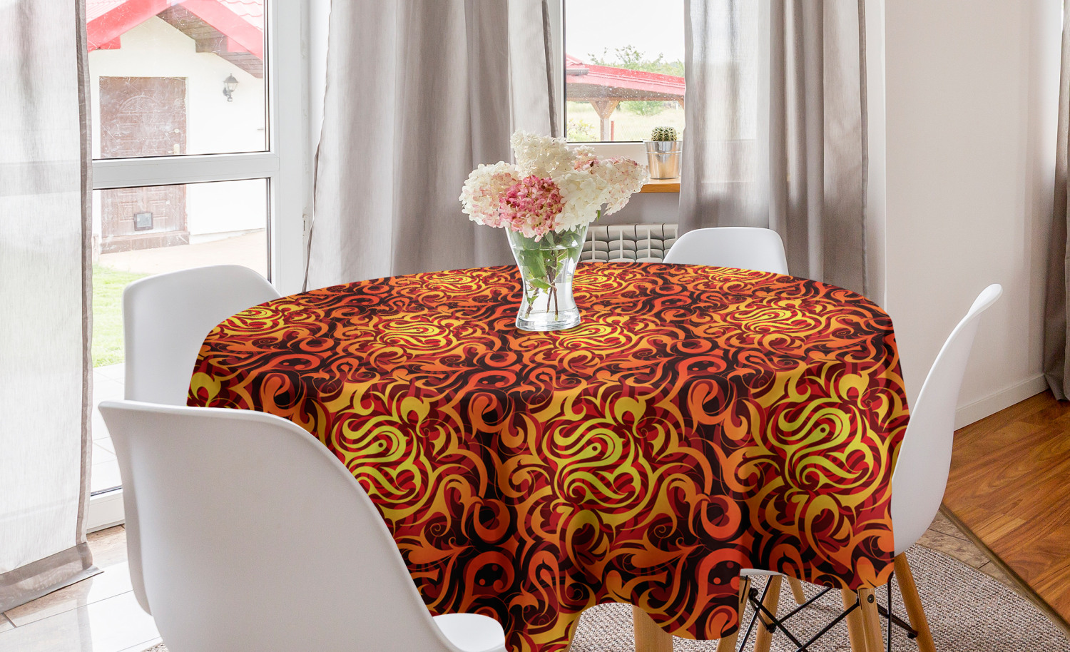 Ambesonne Abstarct Shape Round Tablecloth Table Cover for Dining Room Kitchen