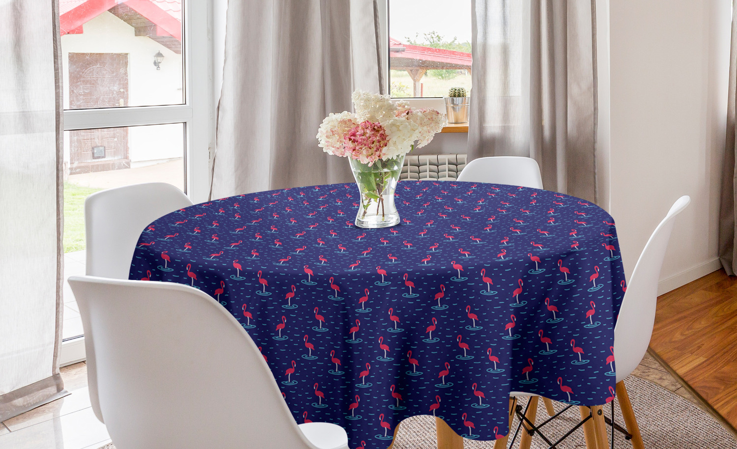 Ambesonne Flamingo Round Tablecloth Table Cover for Dining Room Kitchen