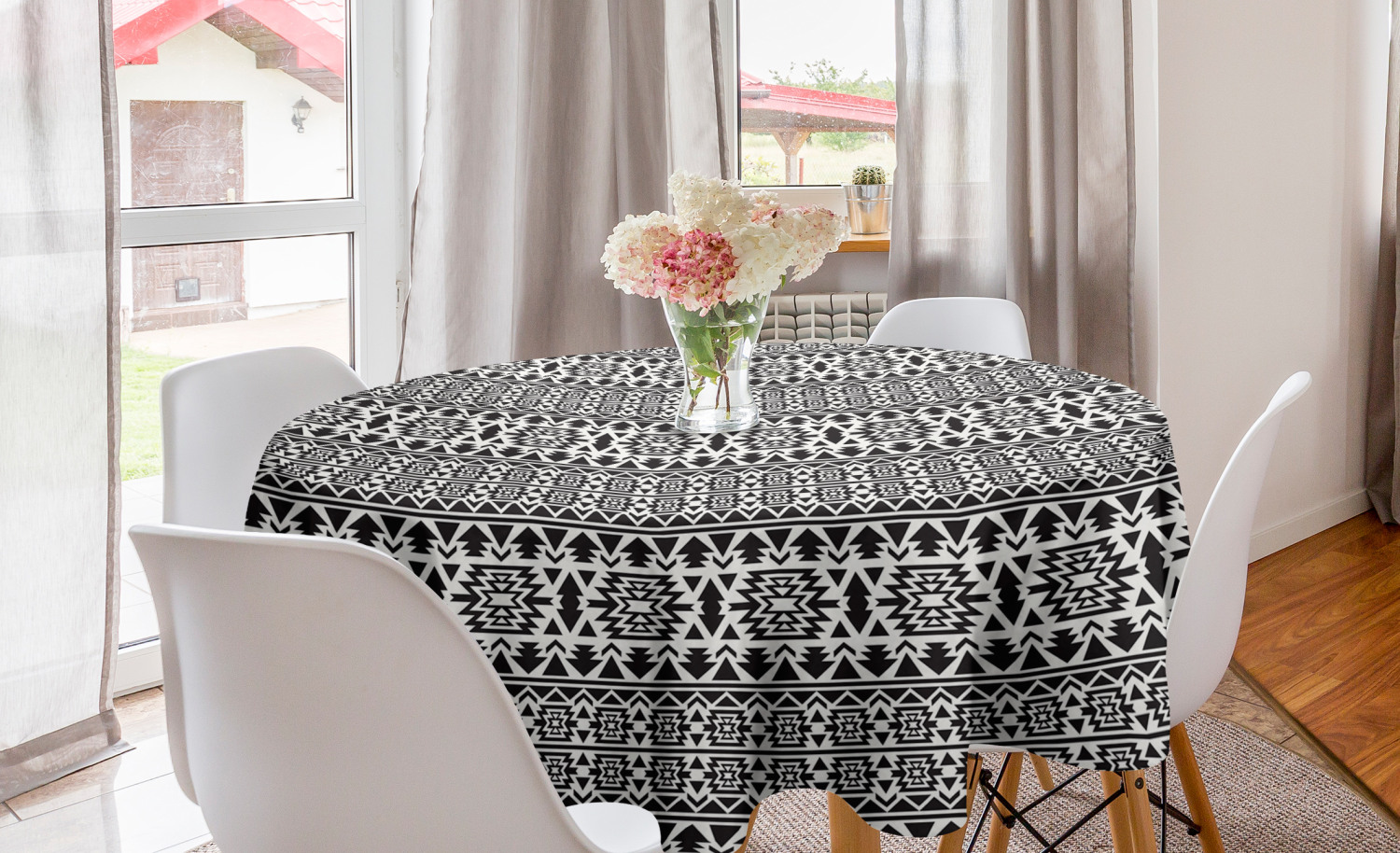 Ambesonne Monochrome Round Tablecloth Table Cover for Dining Room Kitchen