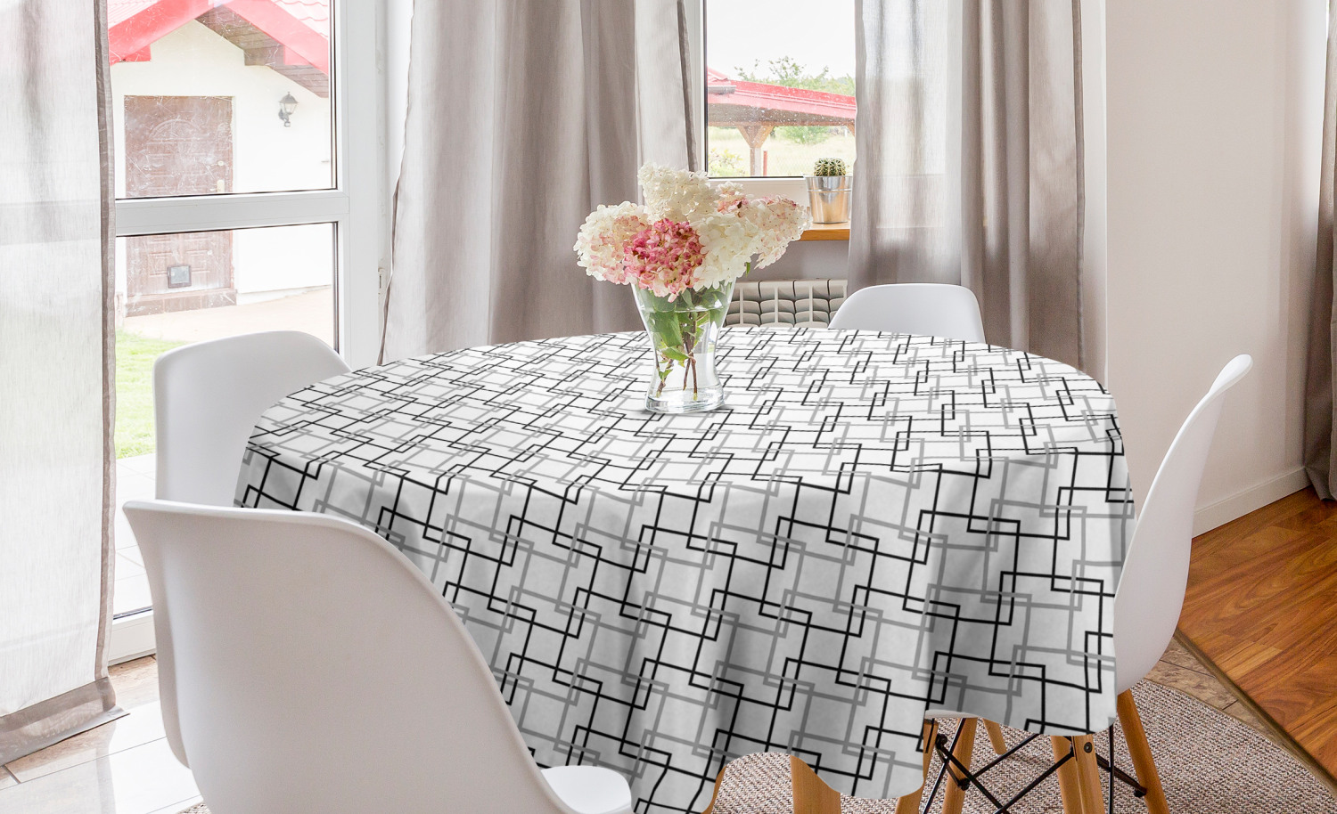 Ambesonne Geometric Scene Round Tablecloth Table Cover for Dining Room Kitchen