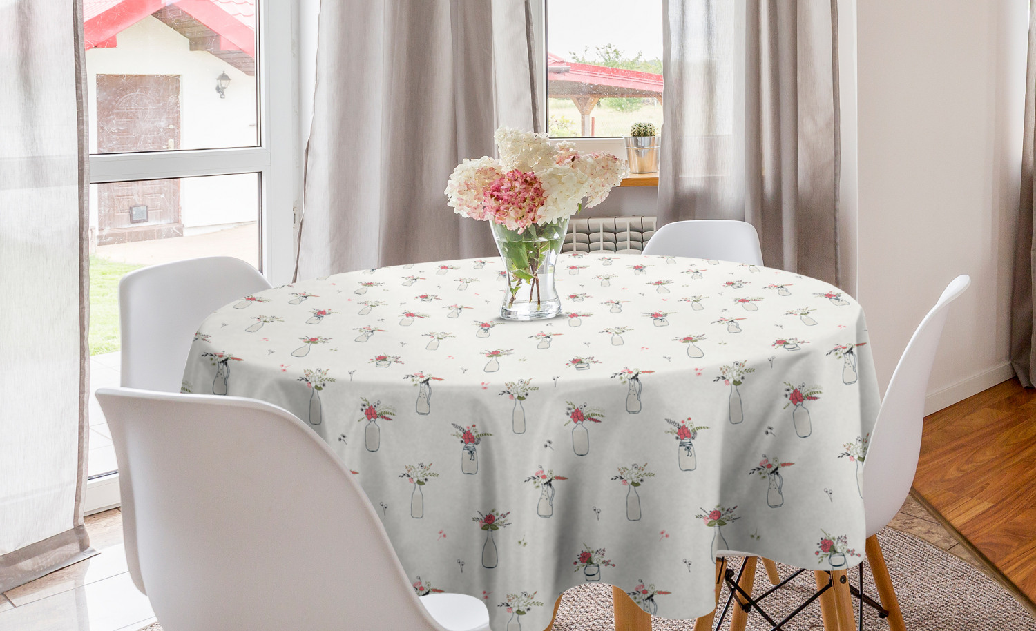 Ambesonne Sketch Floral Round Tablecloth Table Cover for Dining Room Kitchen