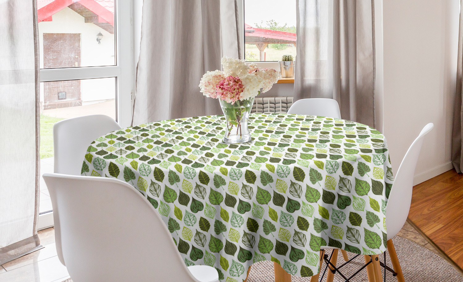 Ambesonne Leaves Bloom Round Tablecloth Table Cover for Dining Room Kitchen