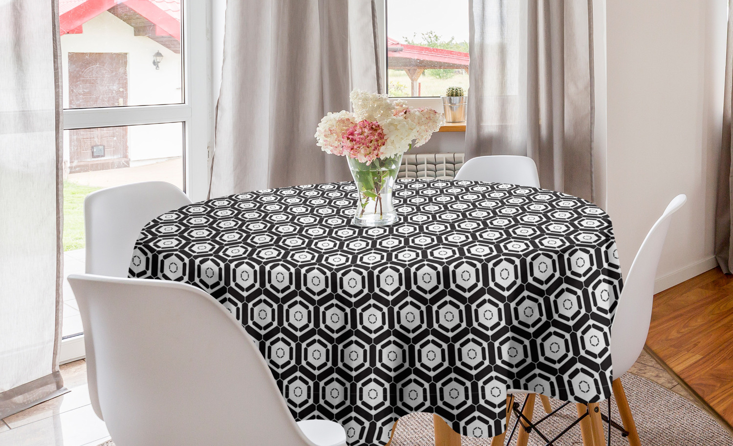 Ambesonne Geometric Ornate Round Tablecloth Table Cover for Dining Room Kitchen