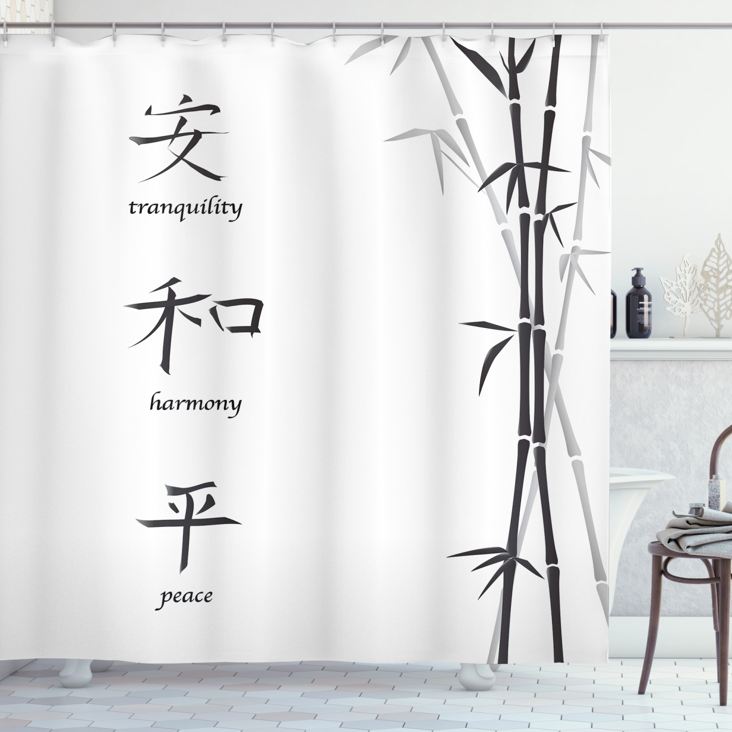 Fabric Shower Curtain Black White Surreal Art Print for Bathroom 70 Inches Long 