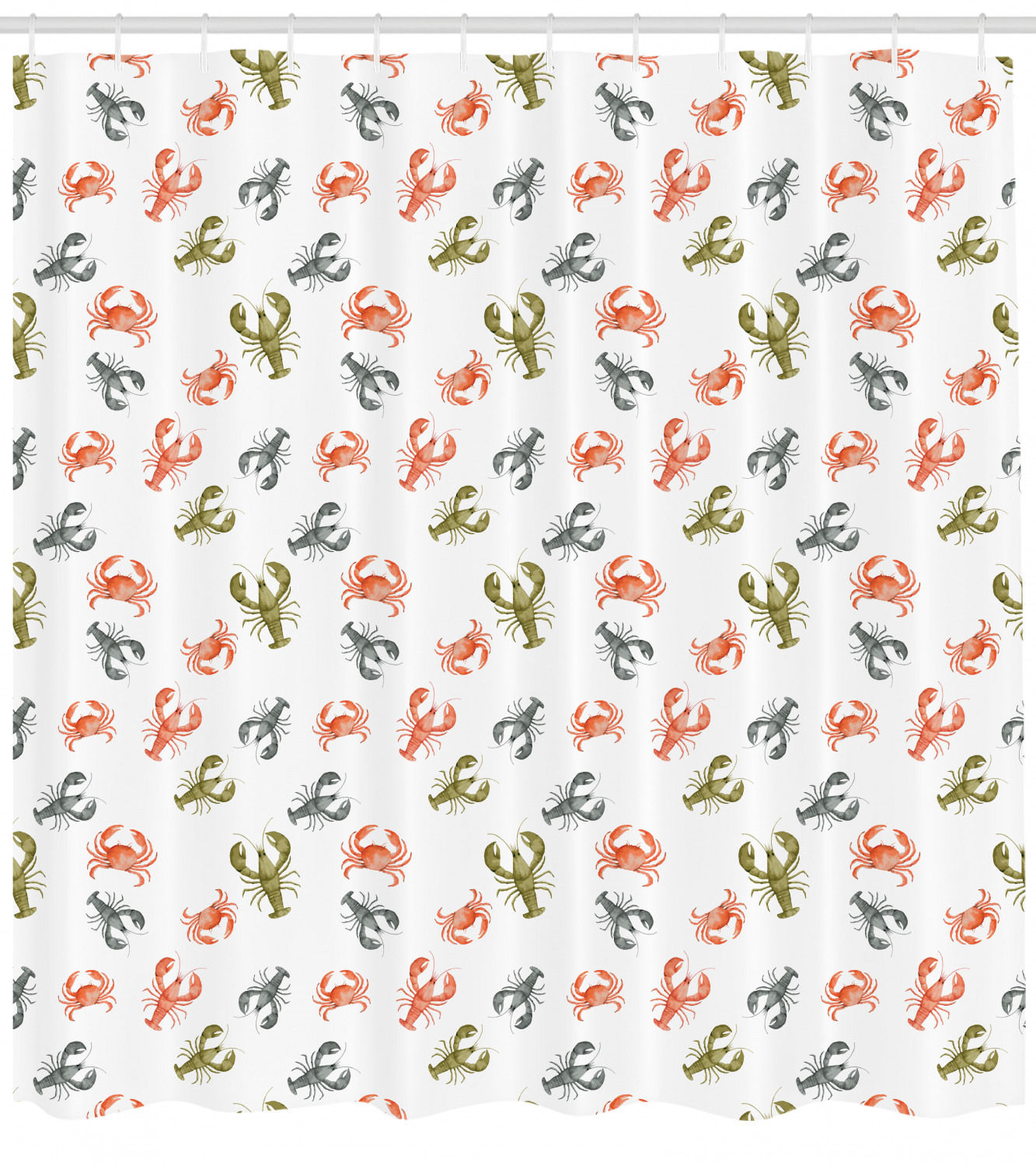 Lobster Pattern Shower Curtain Fabric Decor Set with Hooks 4 Sizes 