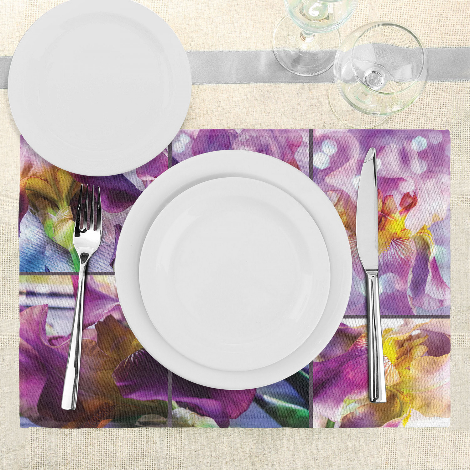 Purple Placemats Set of 4 Ambesonne Washable Fabric Place Mats for