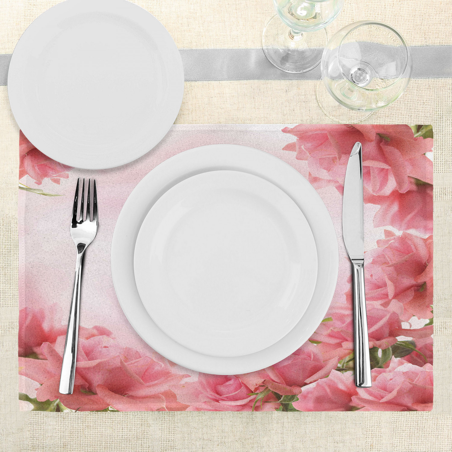 Foliage Flowers Placemats Set of 4 Washable Fabric Place Mats Decor