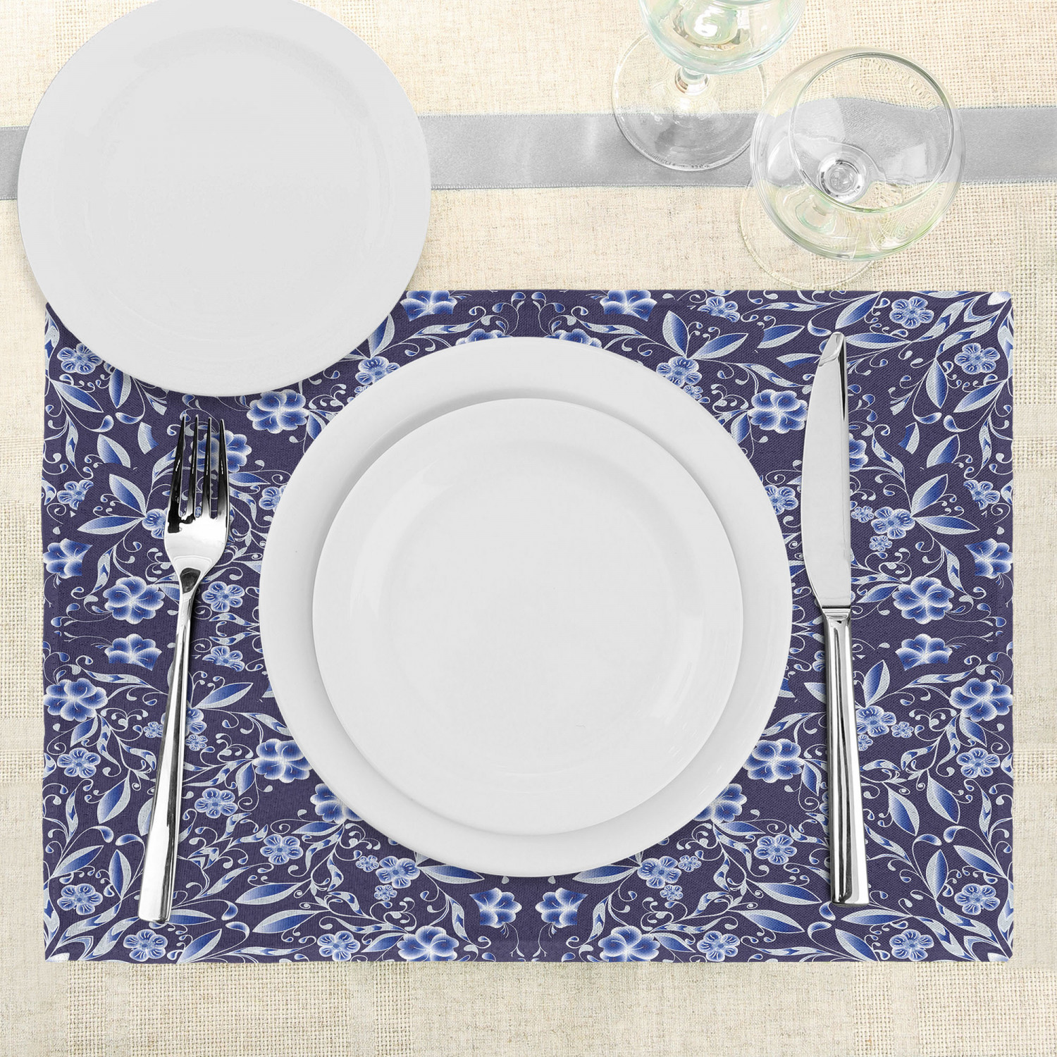Dark Blue Placemats Set of 4 by Ambesonne Washable Fabric Place Mats eBay