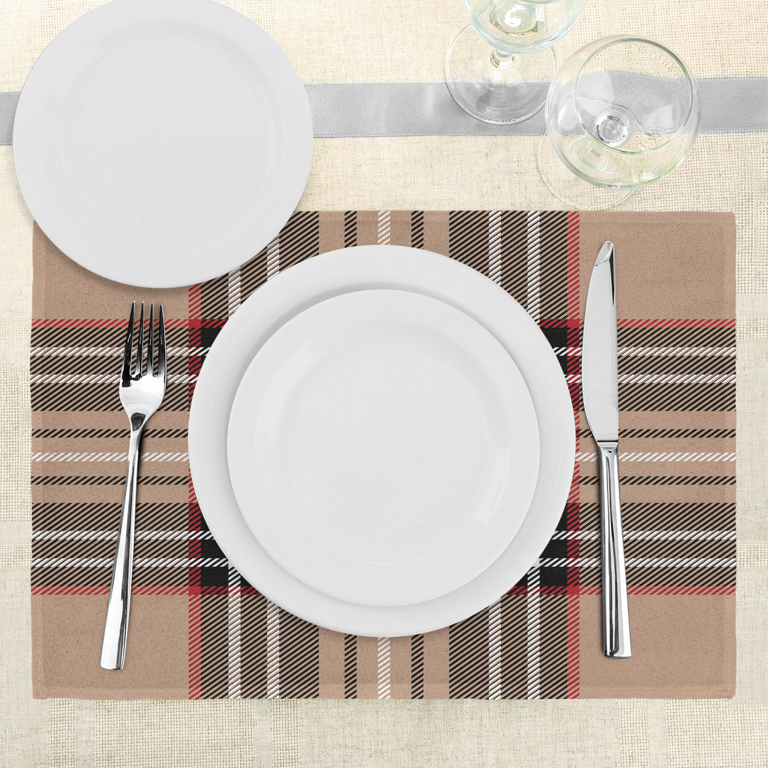Retro Checkered Placemats Set of 4 by Ambesonne Washable Fabric Place
