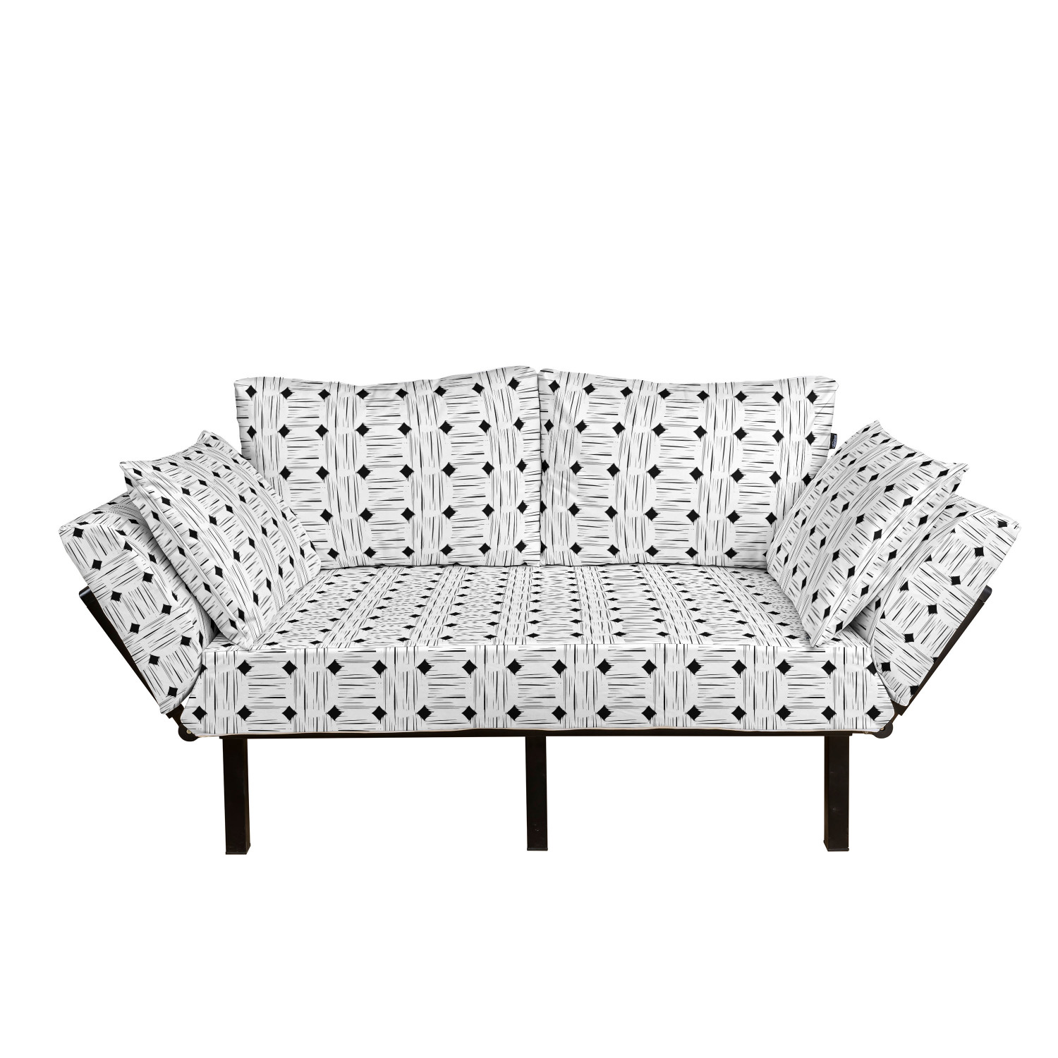 Ambesonne Hot Air Balloon Futon Couch Loveseat Daybed with Metal Frame Upholstered Sofa for Living Dorm Repetitive Monochrome Flying Vehicles Adventure Travel Time Print Charcoal Grey White