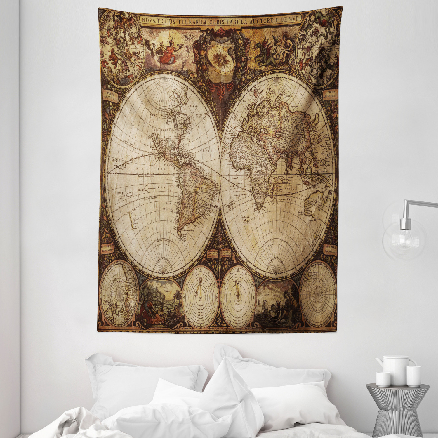 World Map Tapestry Historic Old Atlas Print Wall Hanging Decor eBay