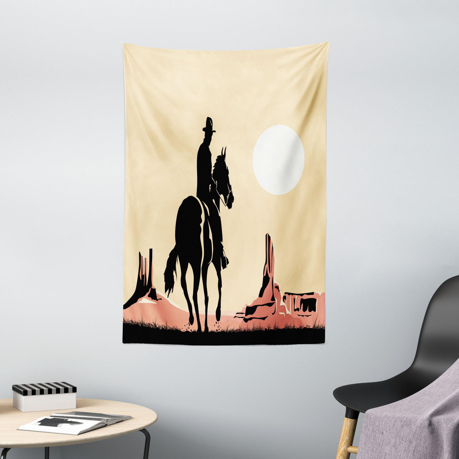 Western Tapestry Cowboy Riding Horse Print Wall Hanging Decor 