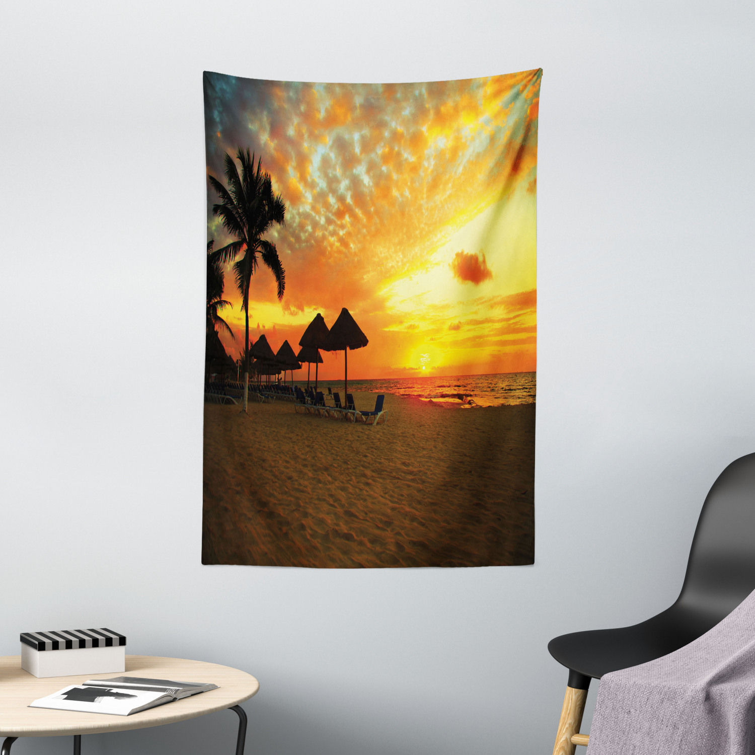 Beach Tapestry Romantic Sunset Scenery Print Wall Hanging Decor - Picture 2 of 3