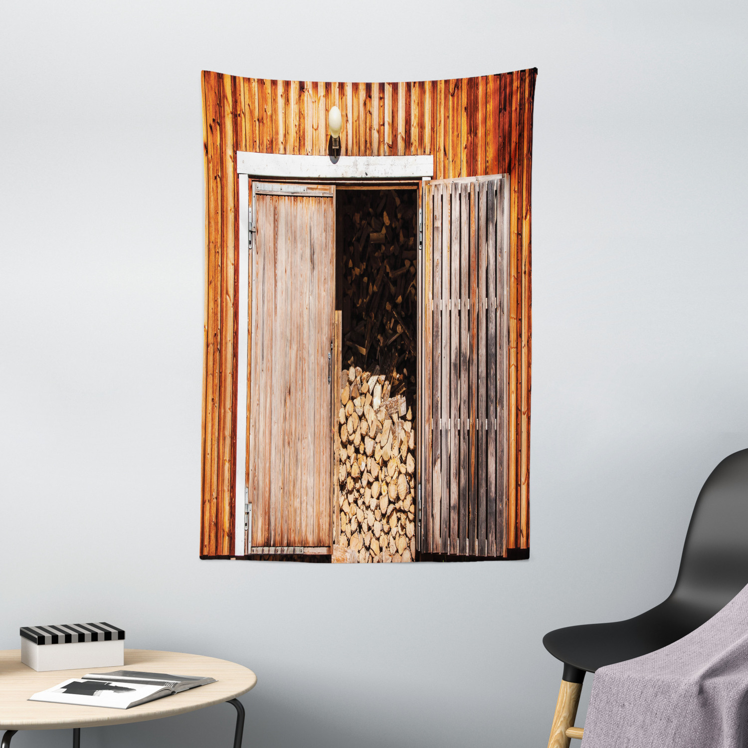 Rustic Tapestry Barn with Firewood Rural Print Wall Hanging Decor - Picture 2 of 3