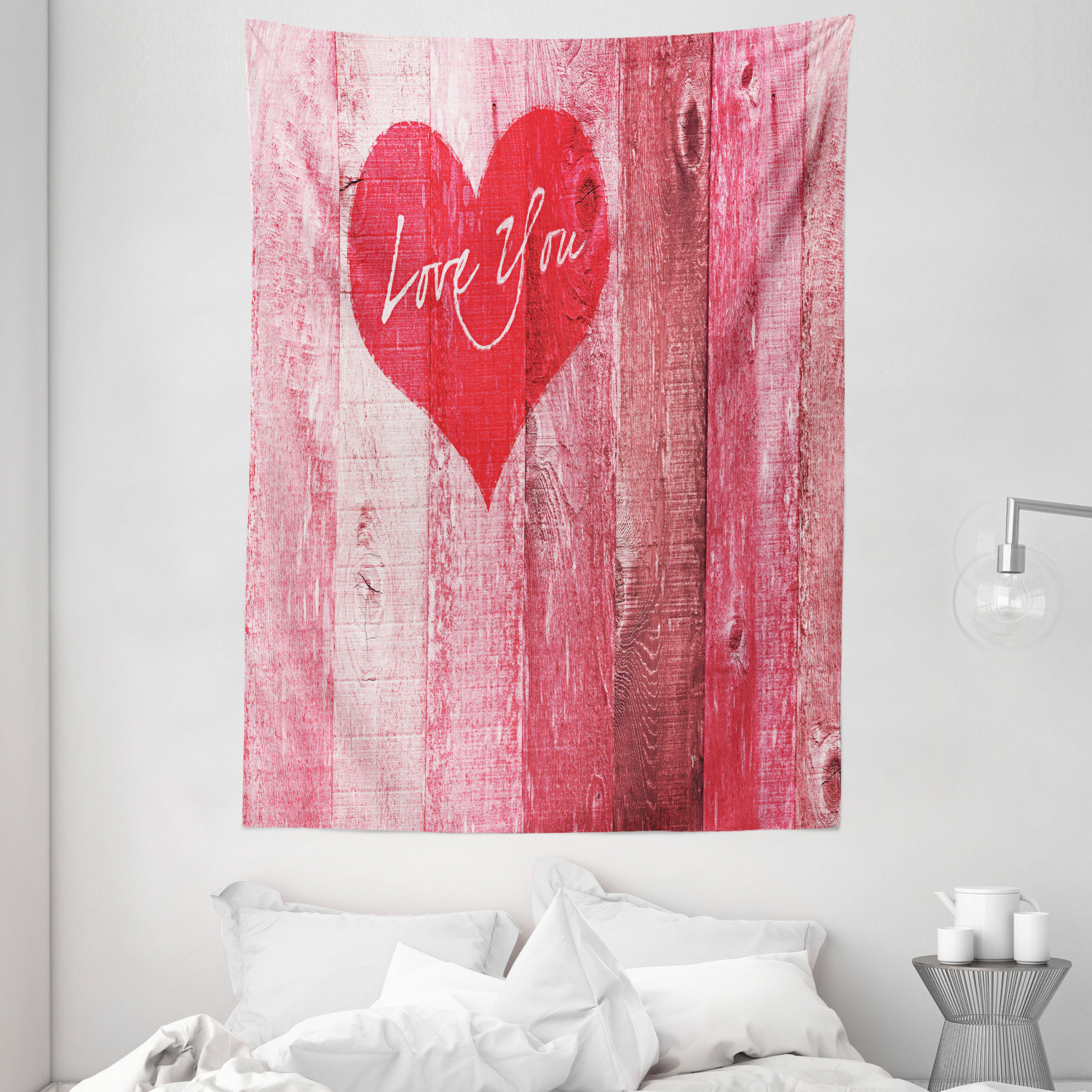 Love Tapestry Heart on Wooden Board Print Wall Hanging Decor