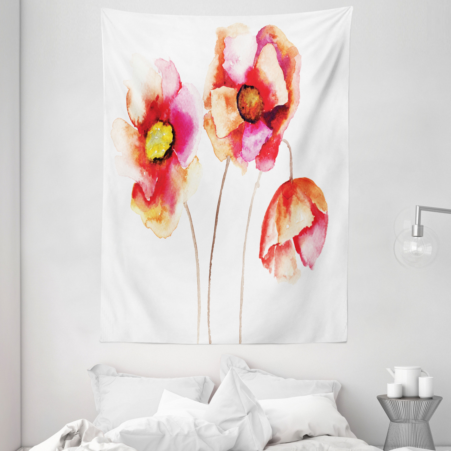 Flower Tapestry Blooming Poppies Artsy Print Wall Hanging Decor