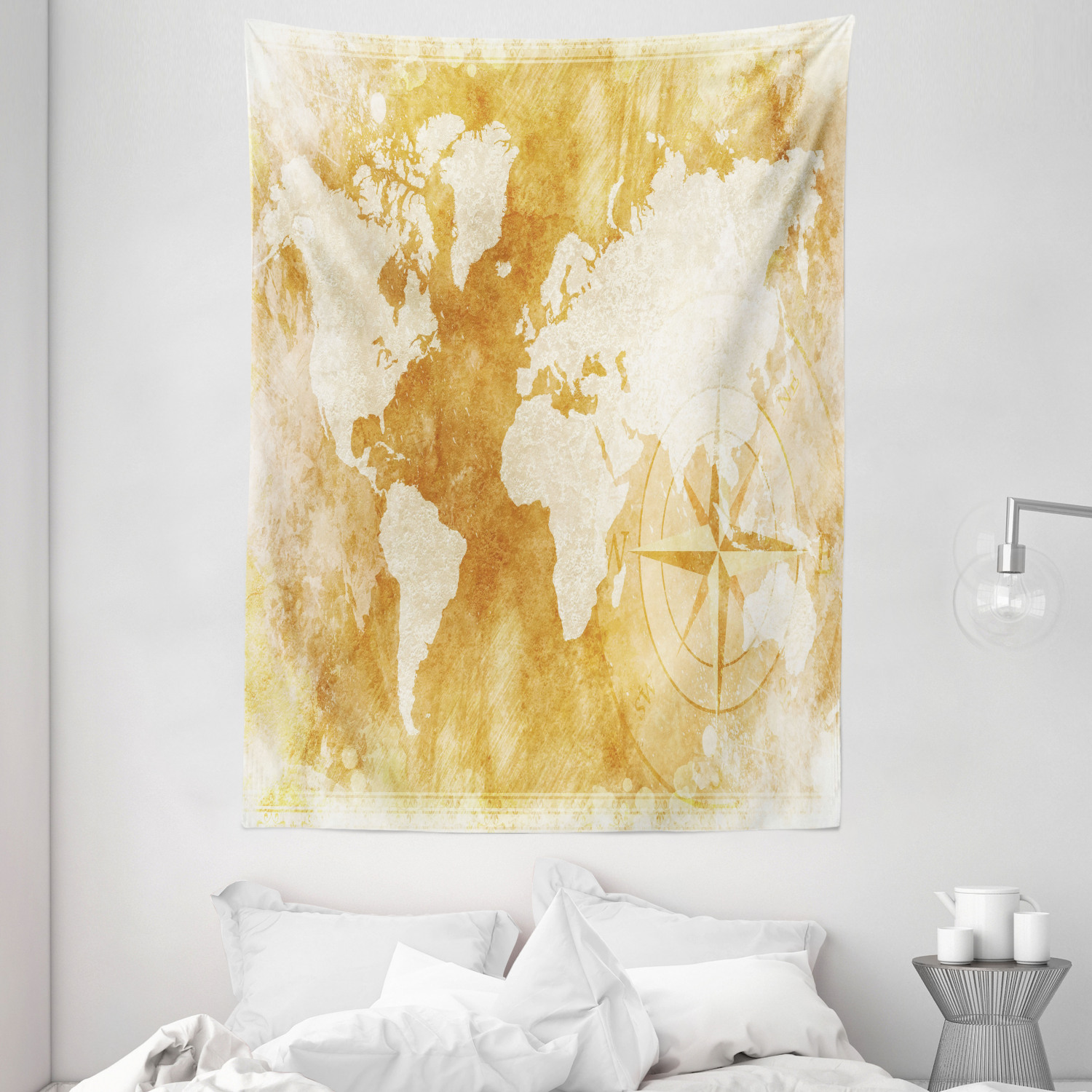 Compass Tapestry Old Fashioned World Map Print Wall Hanging Decor