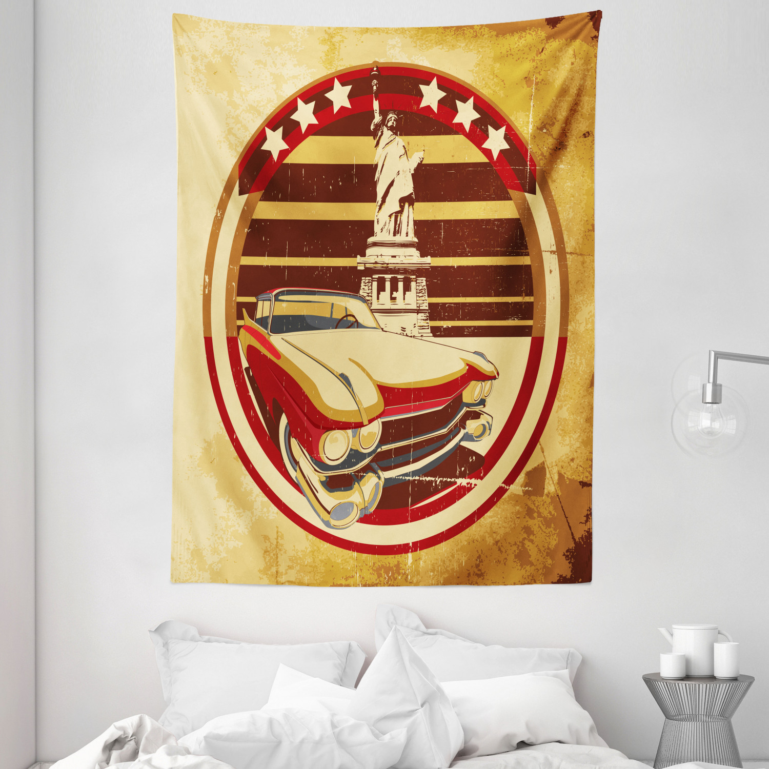 Vintage Car Tapestry American Symbolism Print Wall Hanging Decor