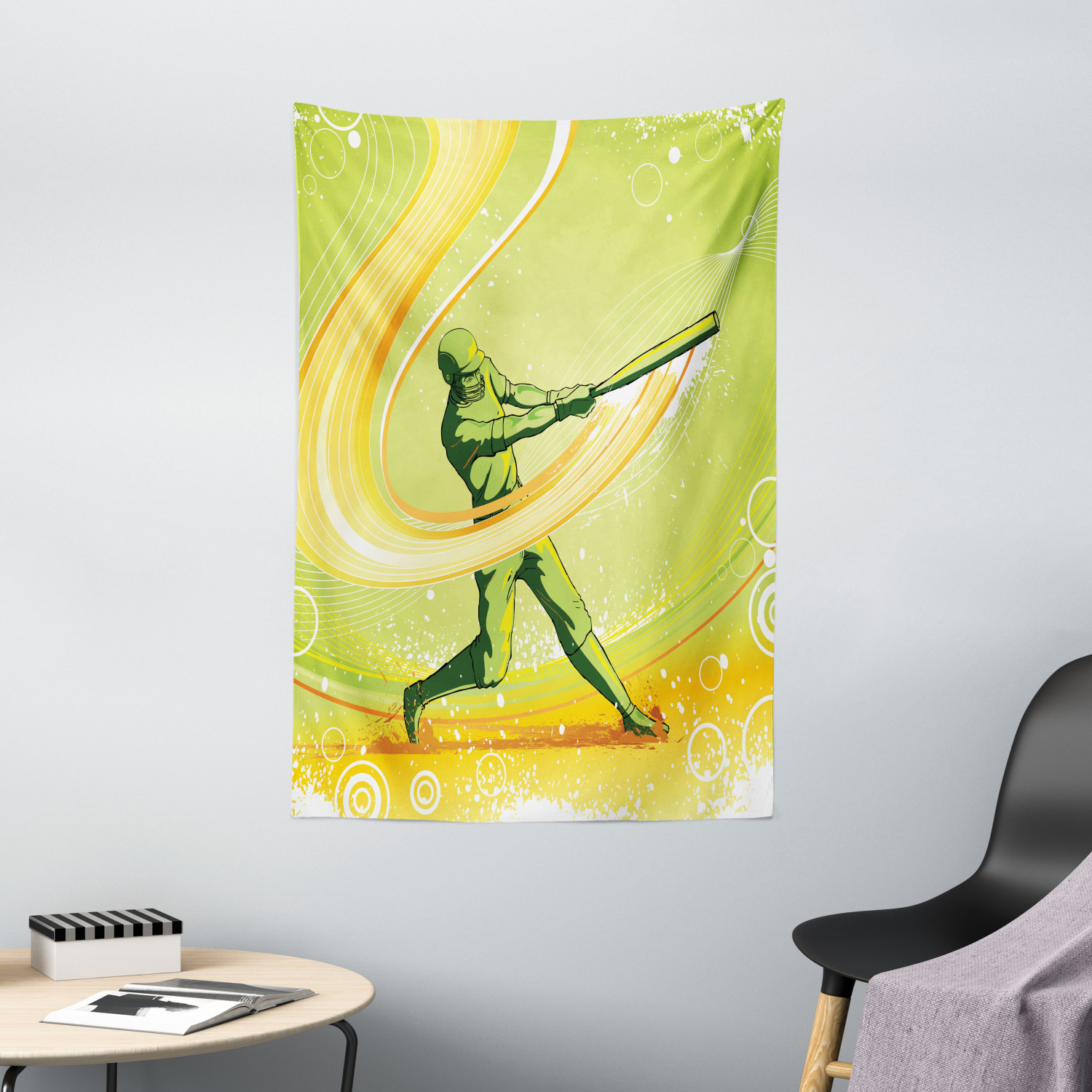 Cartoon Tapestry Baseball Player Hits Print Wall Hanging Decor - Picture 2 of 3