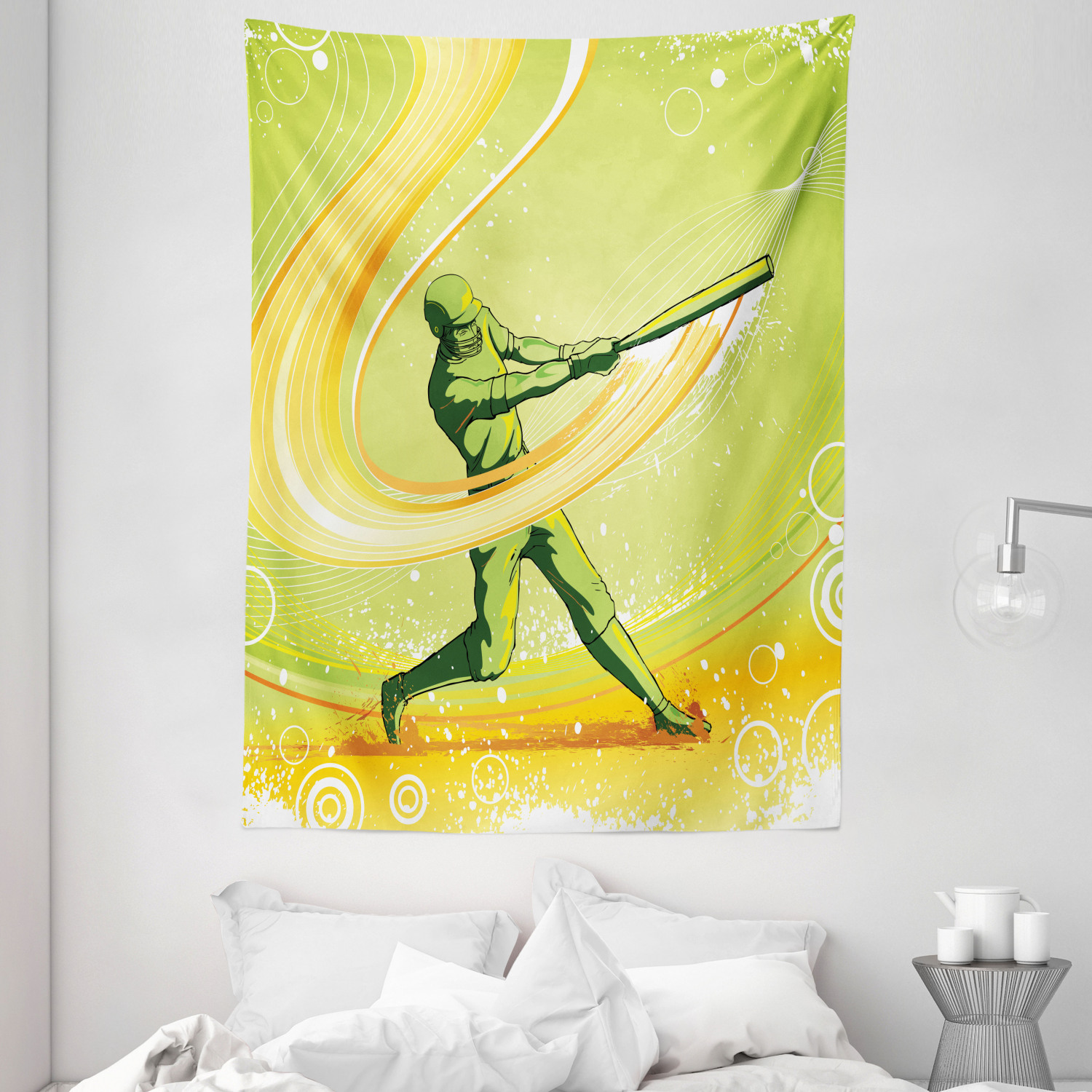 Cartoon Tapestry Baseball Player Hits Print Wall Hanging Decor - Picture 3 of 3