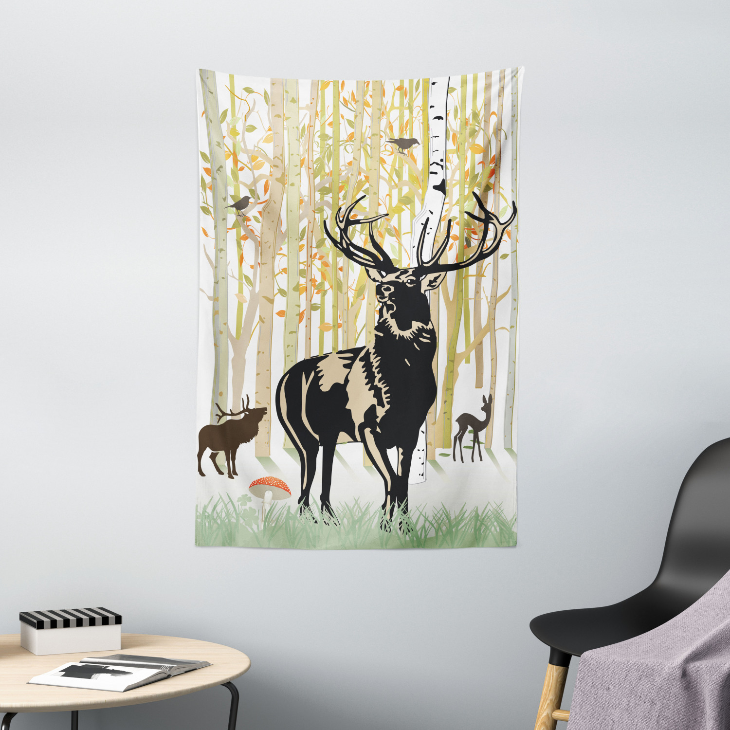Animal Decor Deer in Snow Forest Bedroom Living Room Dorm Tapestry Wall Hanging 