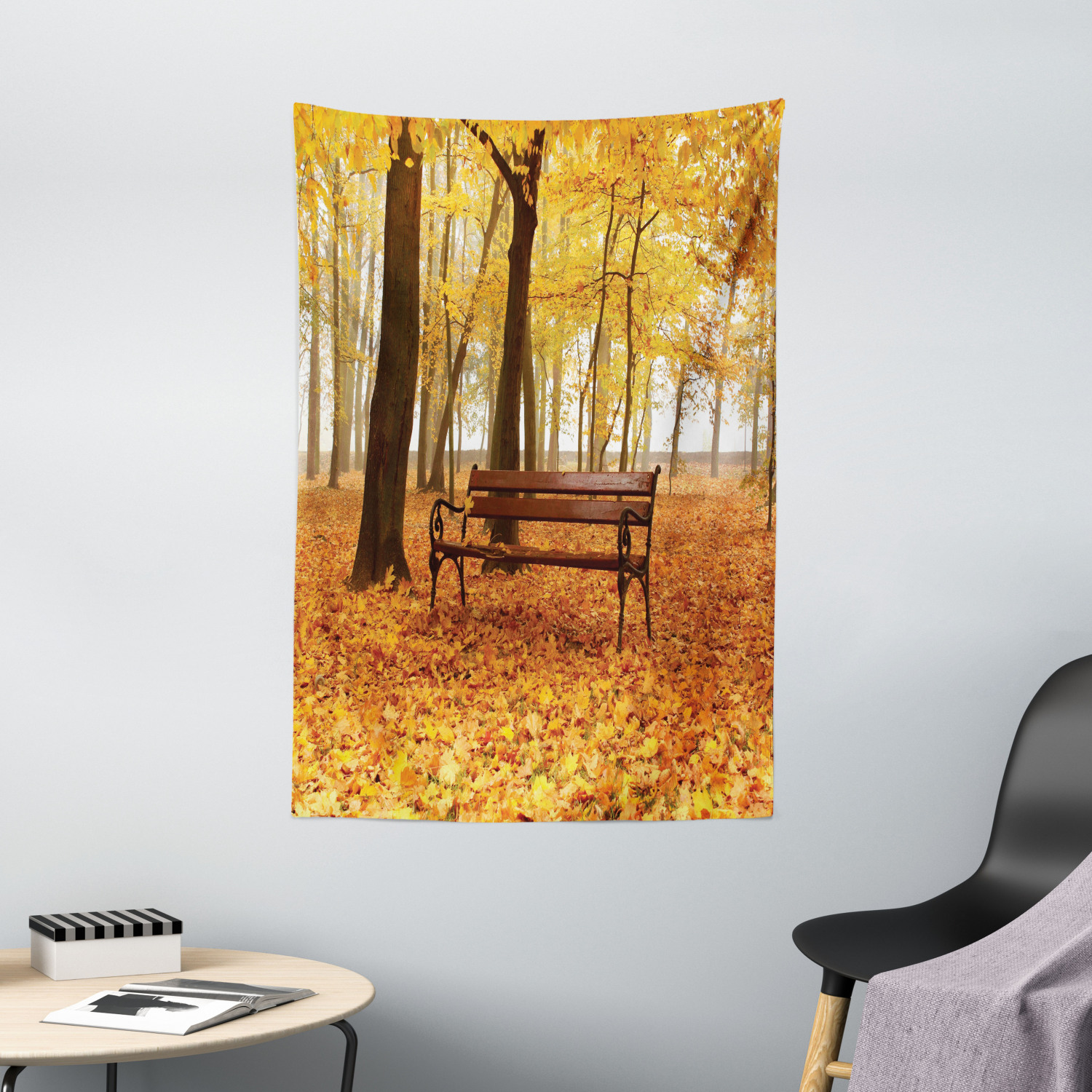 Fall Tapestry Misty Autumn Park Rustic Print Wall Hanging Decor - Picture 2 of 3