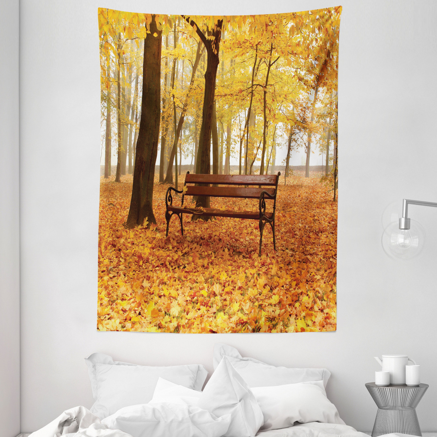Fall Tapestry Misty Autumn Park Rustic Print Wall Hanging Decor - Picture 3 of 3