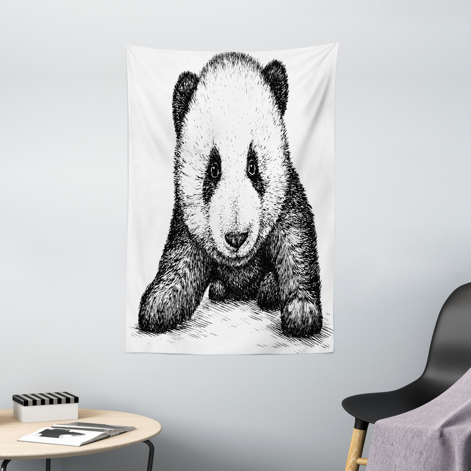 Animal Tapestry Baby Panda Bear Sketch Print Wall Hanging Decor - Picture 2 of 3