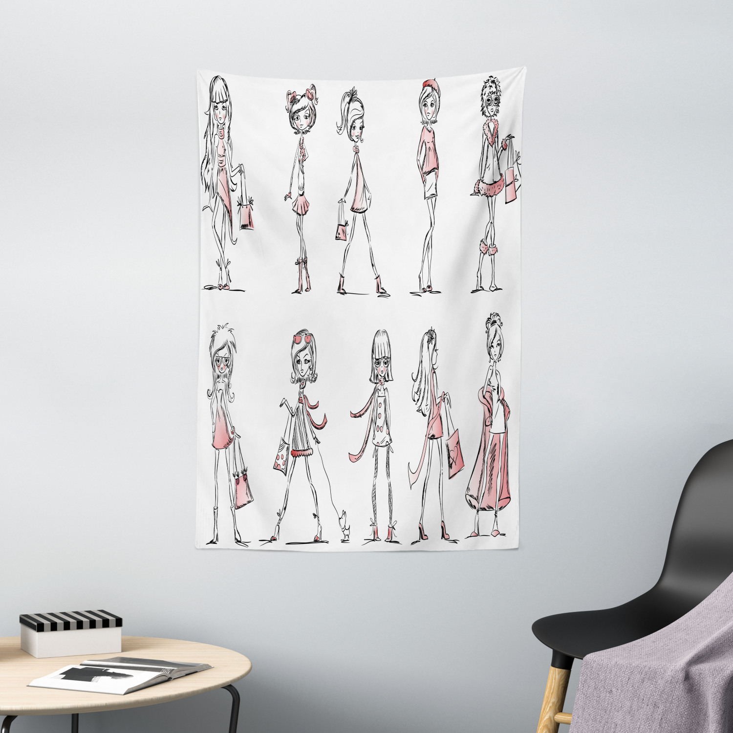 Girls Tapestry Cartoon Fashion Ladies Print Wall Hanging Decor - Picture 2 of 3