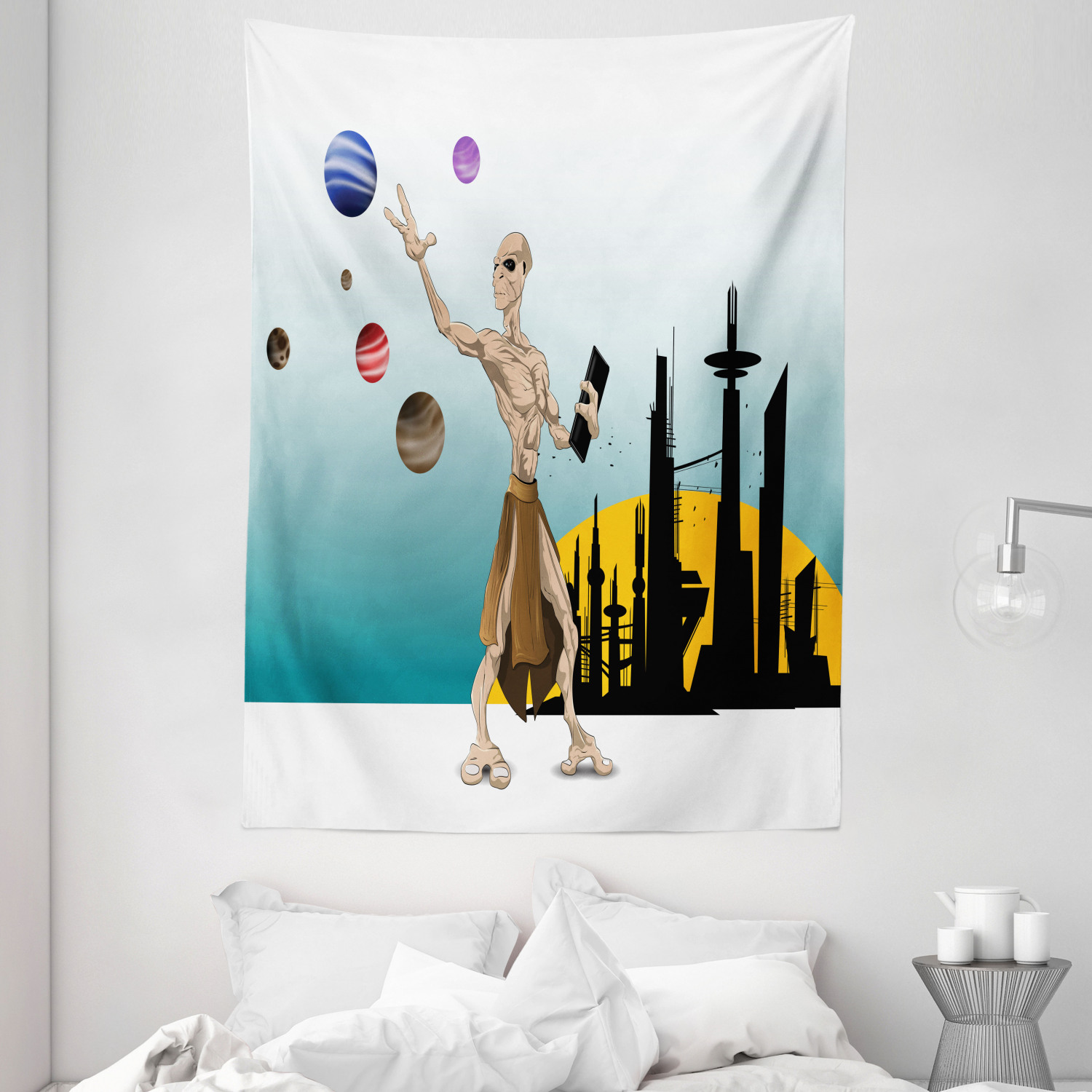 Cartoon Tapestry Alien Planets Galaxy Print Wall Hanging Decor