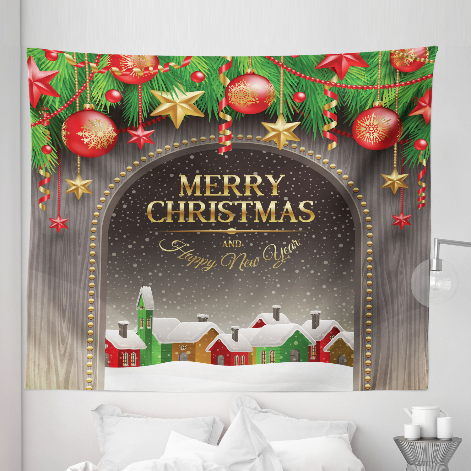 Ambesonne Christmas Print Microfiber Tapestry Wall Hanging Decor in 5 Sizes