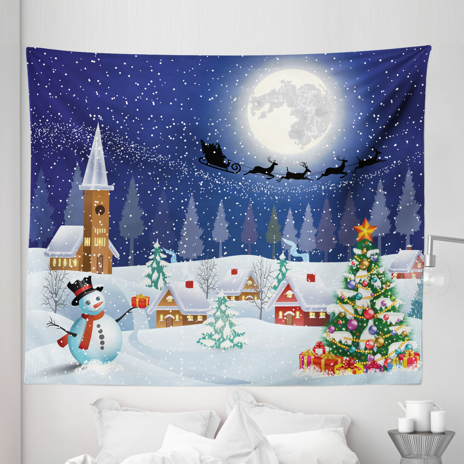 Ambesonne Christmas Print Microfiber Tapestry Wall Hanging Decor in 5 Sizes