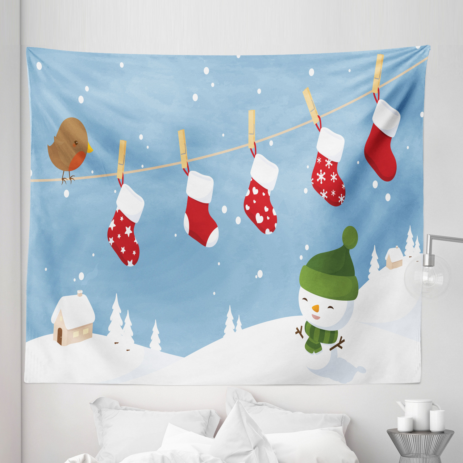 Ambesonne Christmas Print Microfiber Tapestry Wall Hanging Decor in 5 Sizes