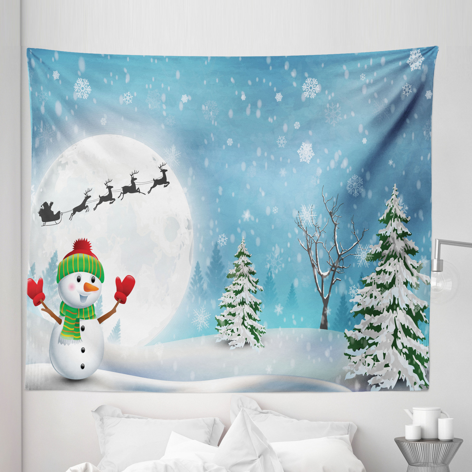 Ambesonne Christmas Print Microfiber Tapestry Wall Hanging Decor in 5 Sizes