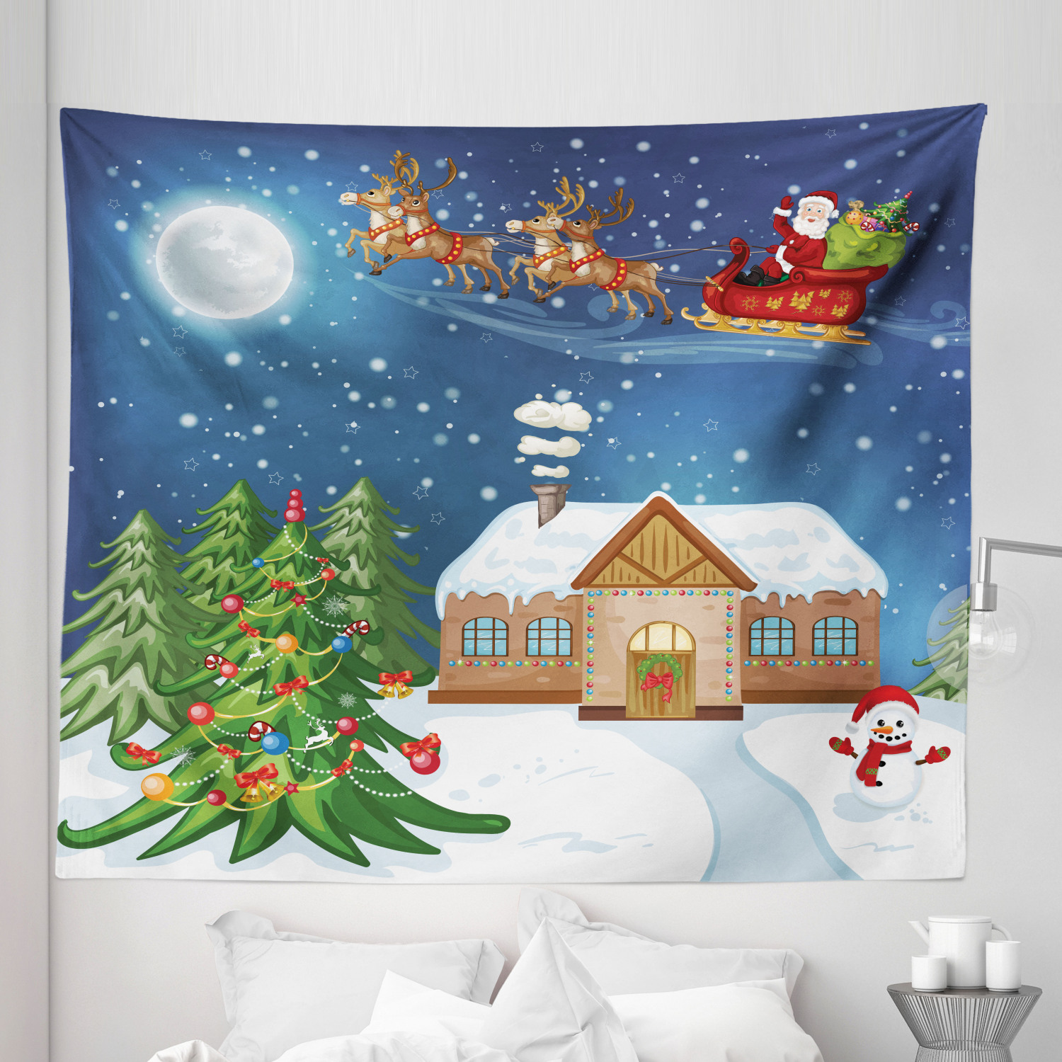 Ambesonne Christmas Print Microfiber Tapestry Wall Hanging Decor in 5 Sizes