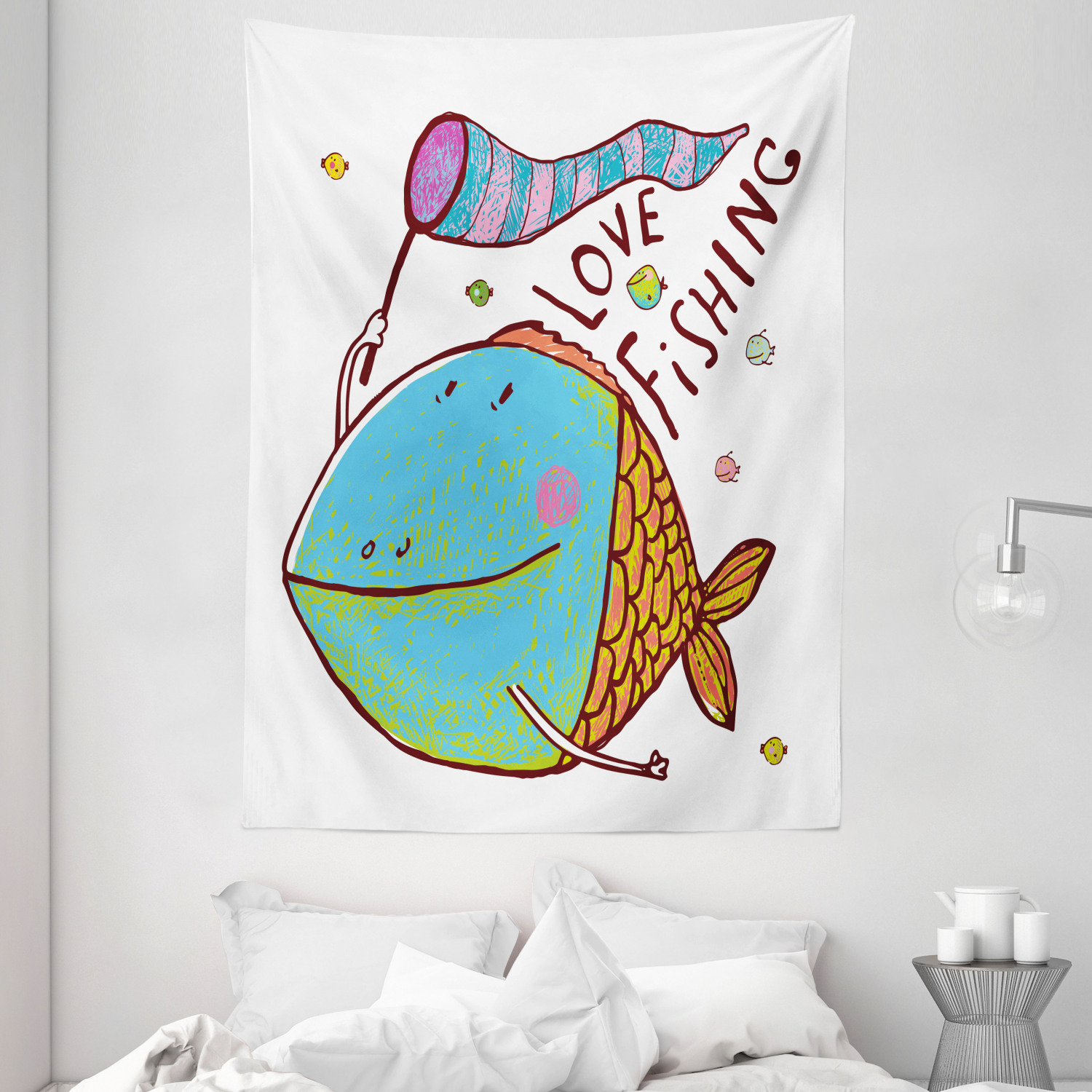 Fish Tapestry For Kids Funny Cartoon Print Wall Hanging Decor