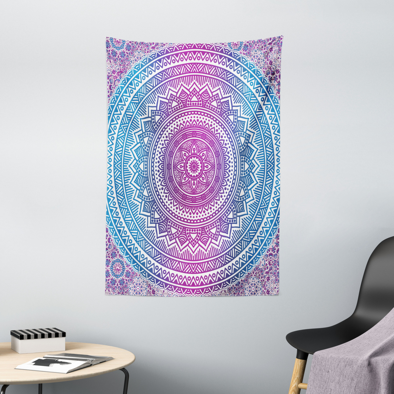 Ombre Tapestry Mandala Pattern Print Wall Hanging Decor - Picture 2 of 3