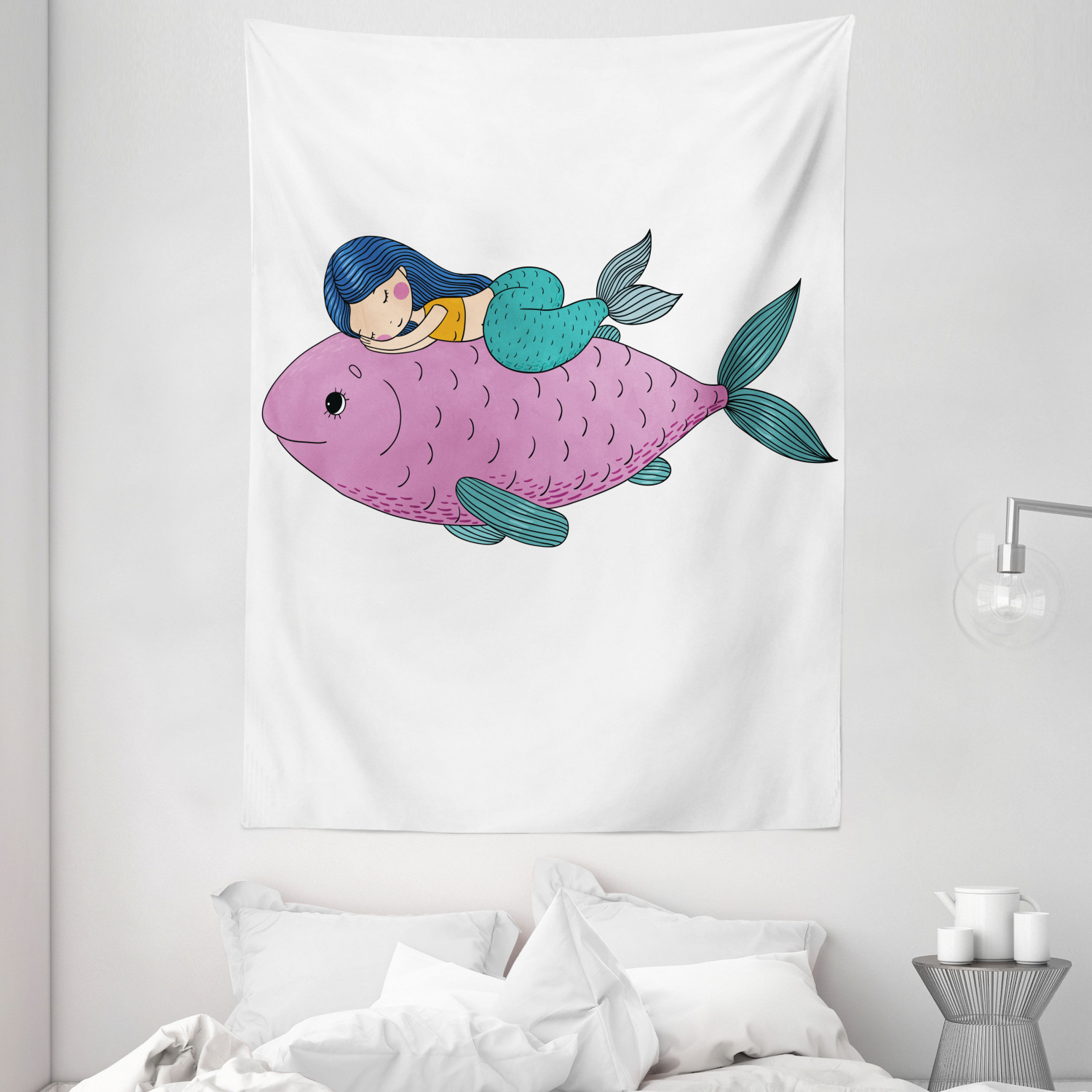 Mermaid Tapestry Baby Fish Kids Nursery Print Wall Hanging Decor