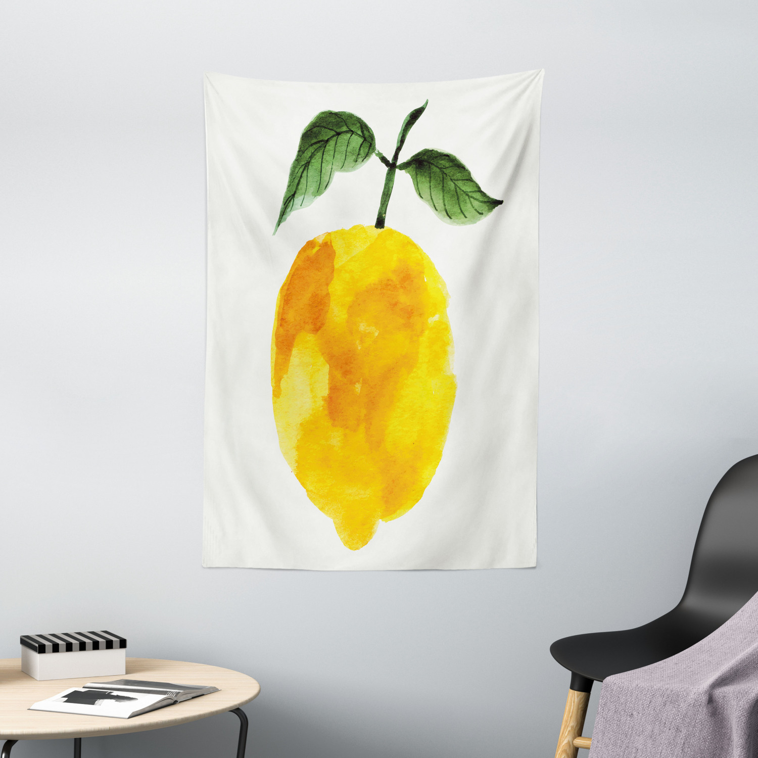 Yellow Tapestry Watercolor Lemon Print Wall Hanging Decor - Picture 2 of 3