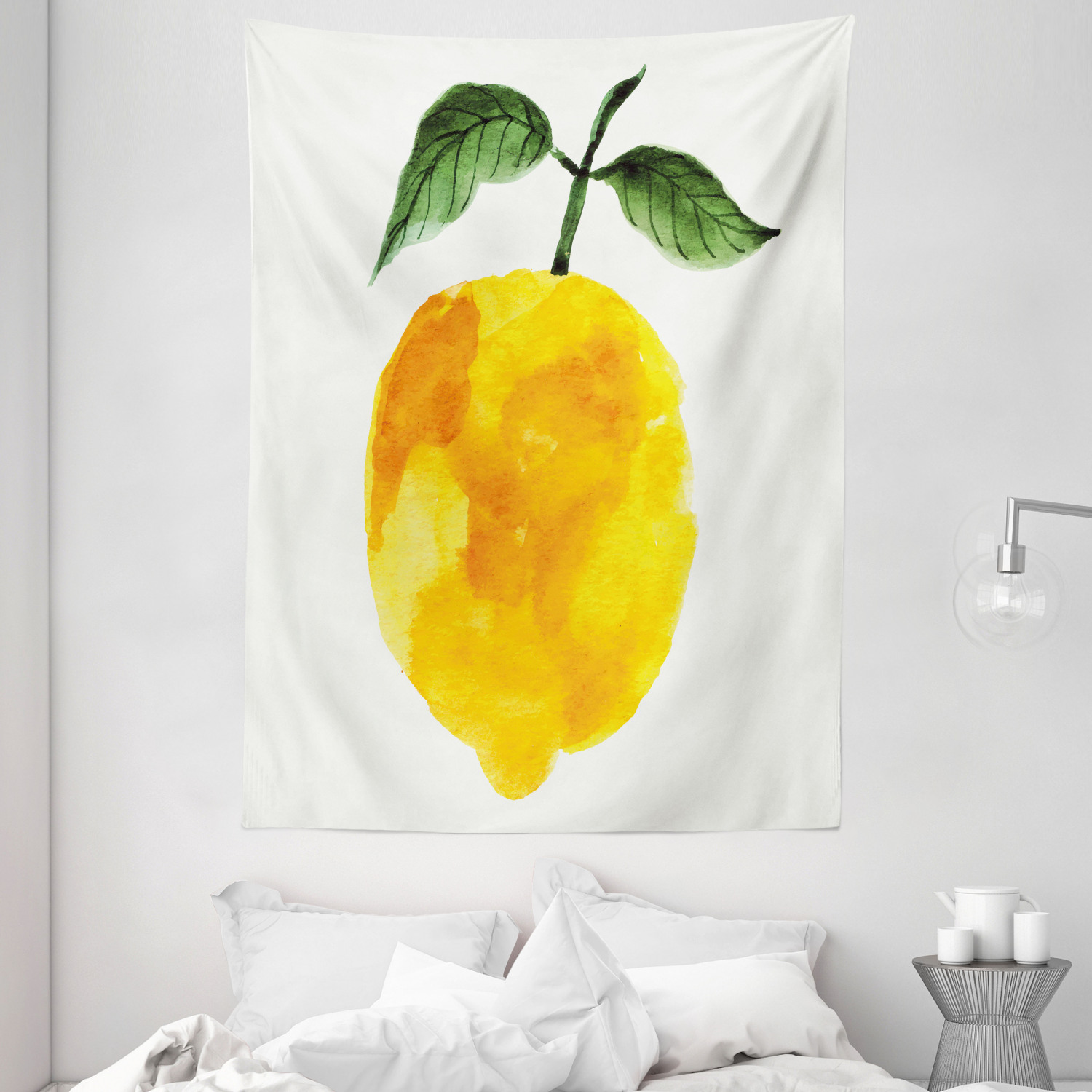 Yellow Tapestry Watercolor Lemon Print Wall Hanging Decor - Picture 3 of 3