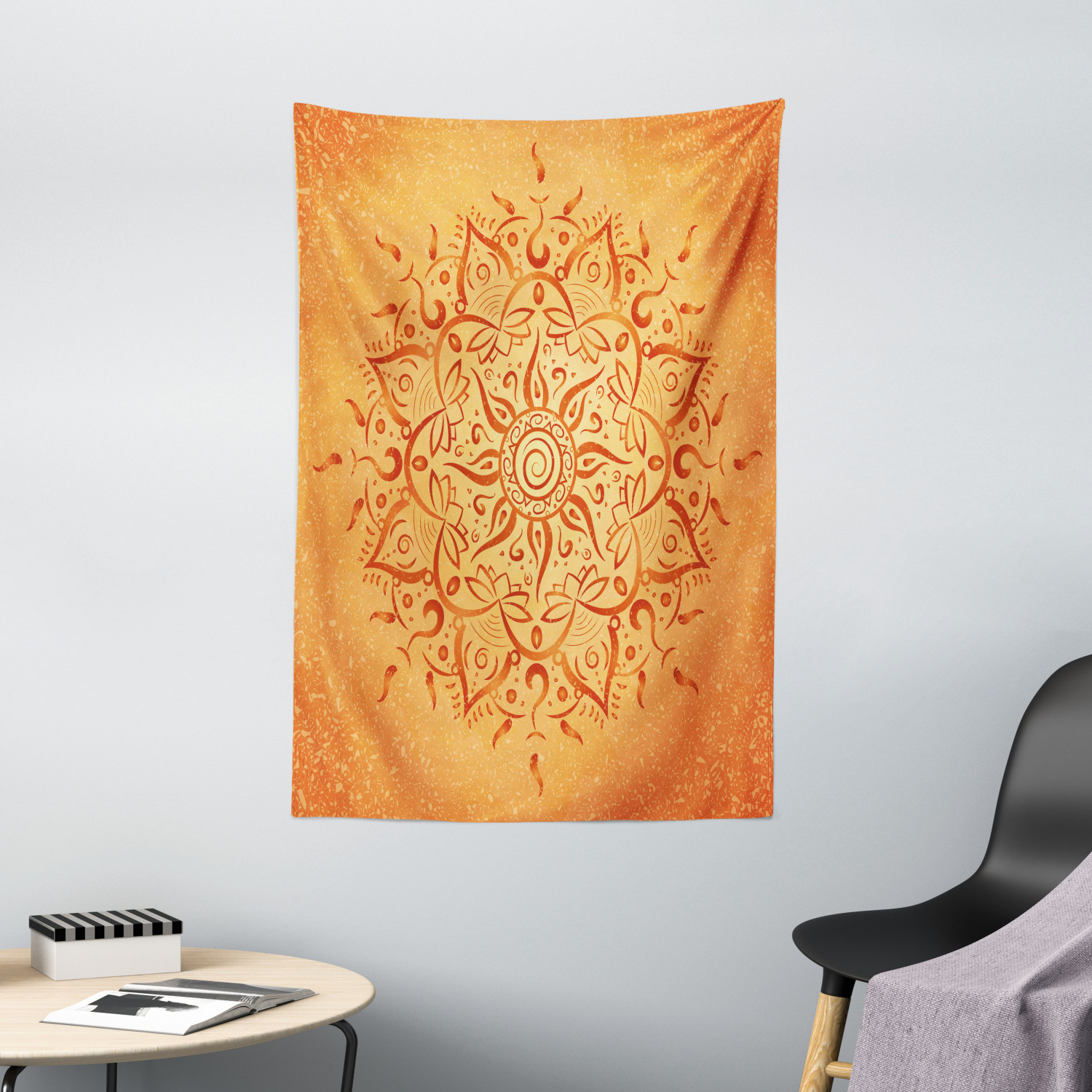 Leaf Tapestry Orange Arabian Mandala Print Wall Hanging Decor - Picture 2 of 3