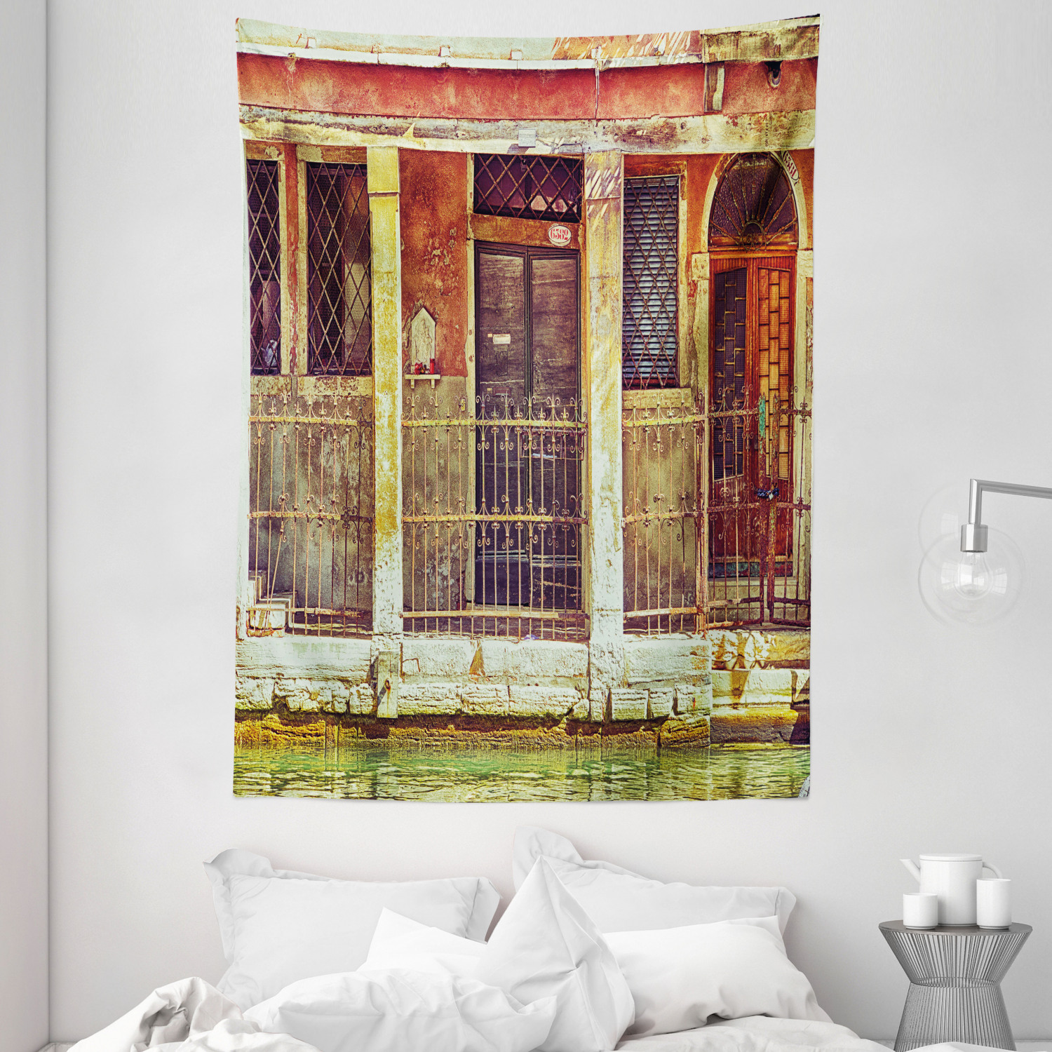 Venice Tapestry Aged Italian Building Print Wall Hanging Decor